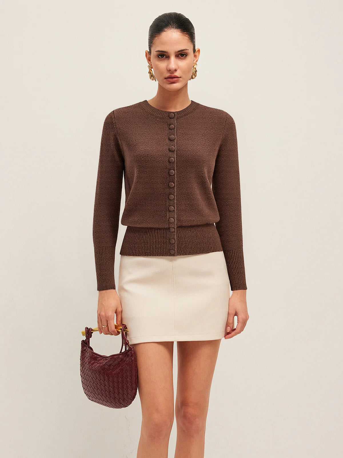 Cardigan en maille à col rond et boutonnage sur le devant
