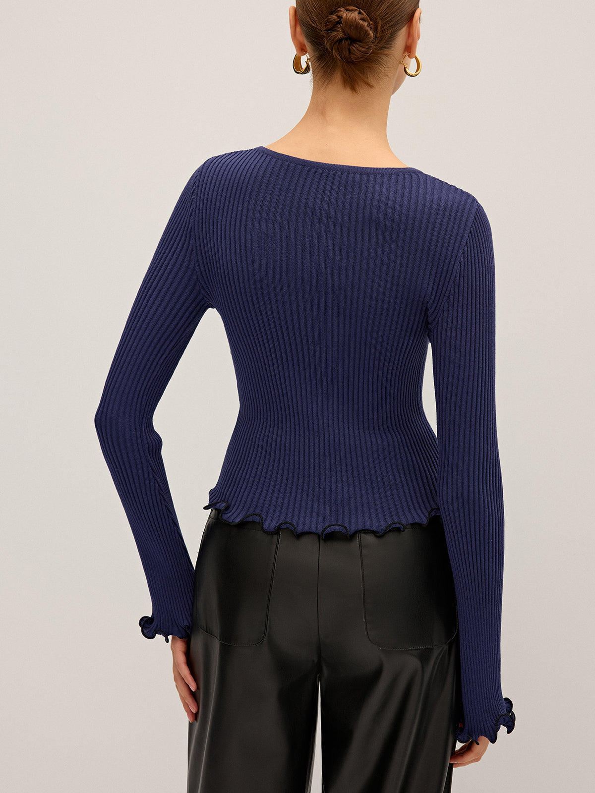 Metal Detail Cut-Out Ribbed Knit Top