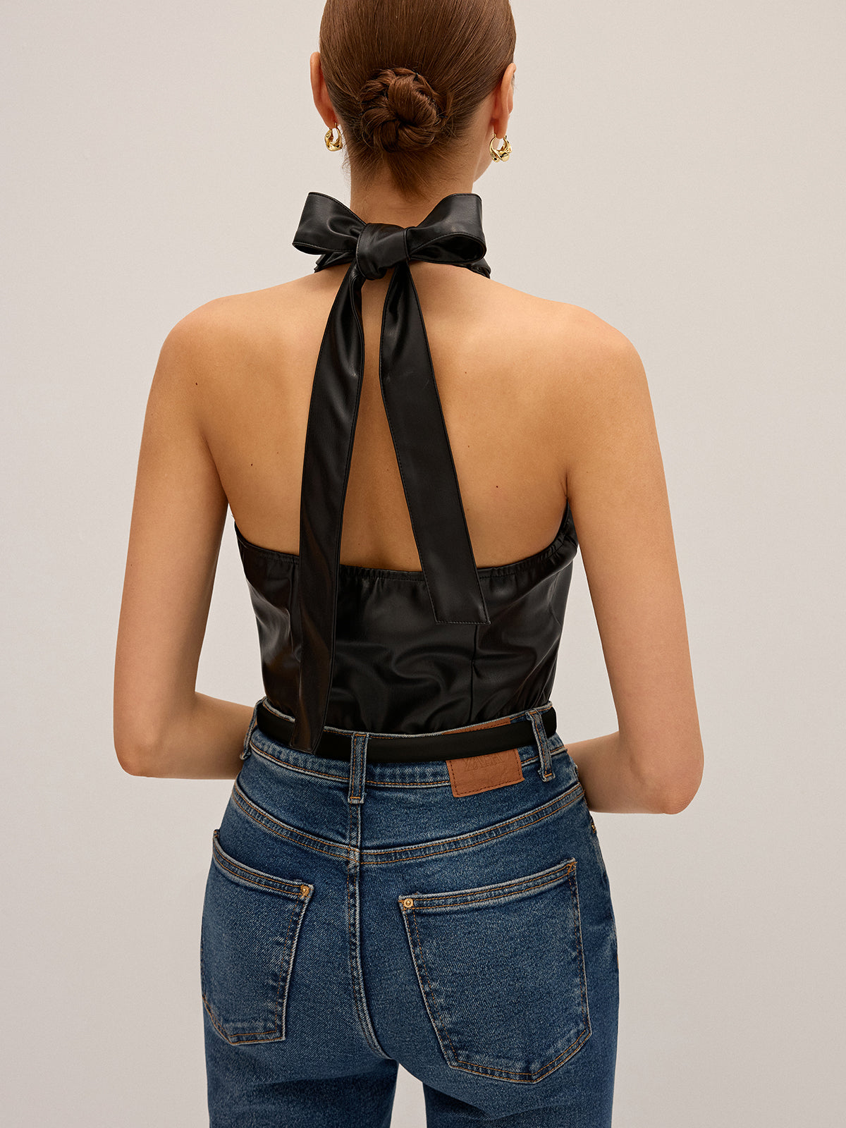 PU-Leder-Neckholder-Top