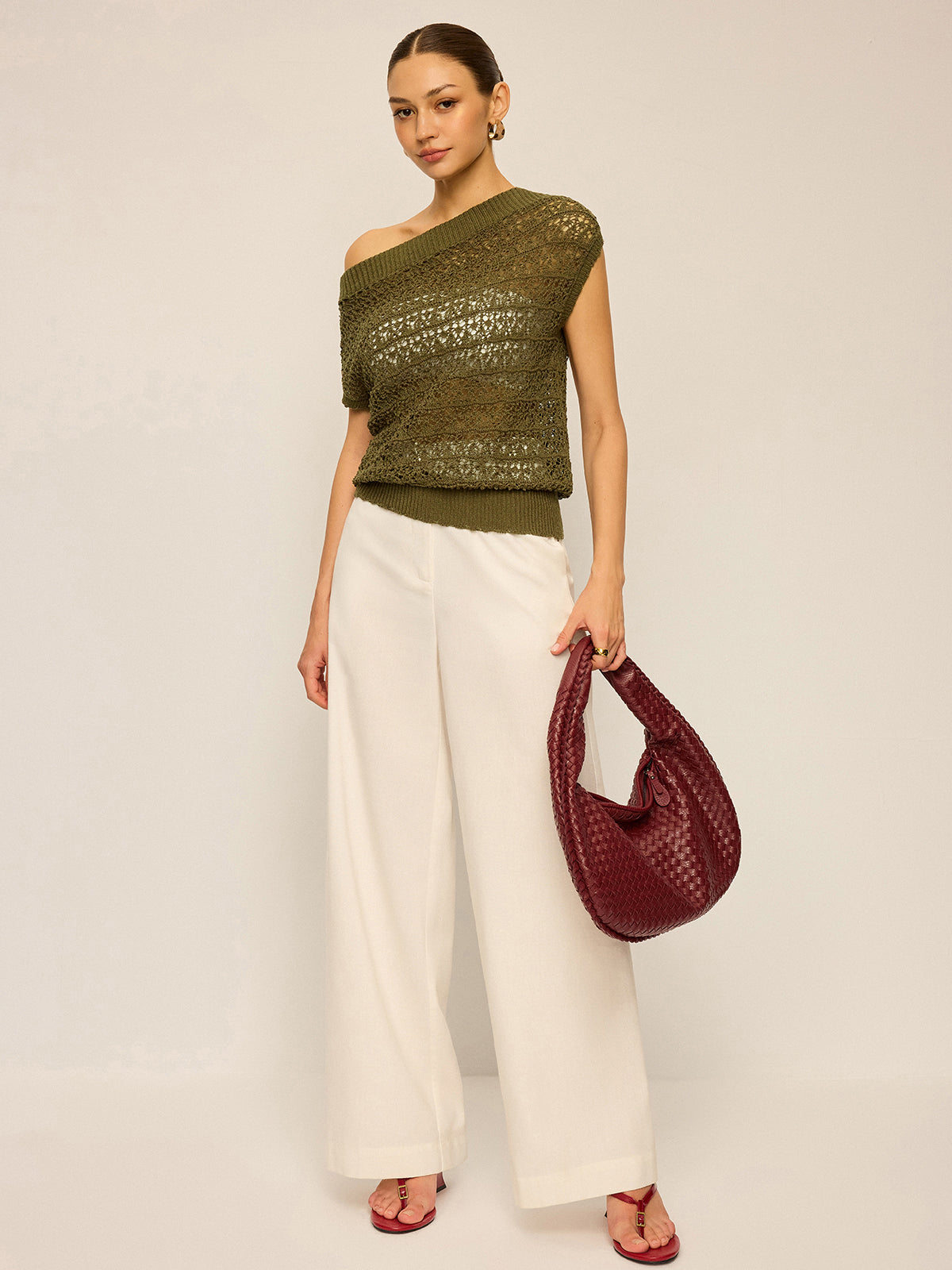 Crochet Knit Off-Shoulder Top