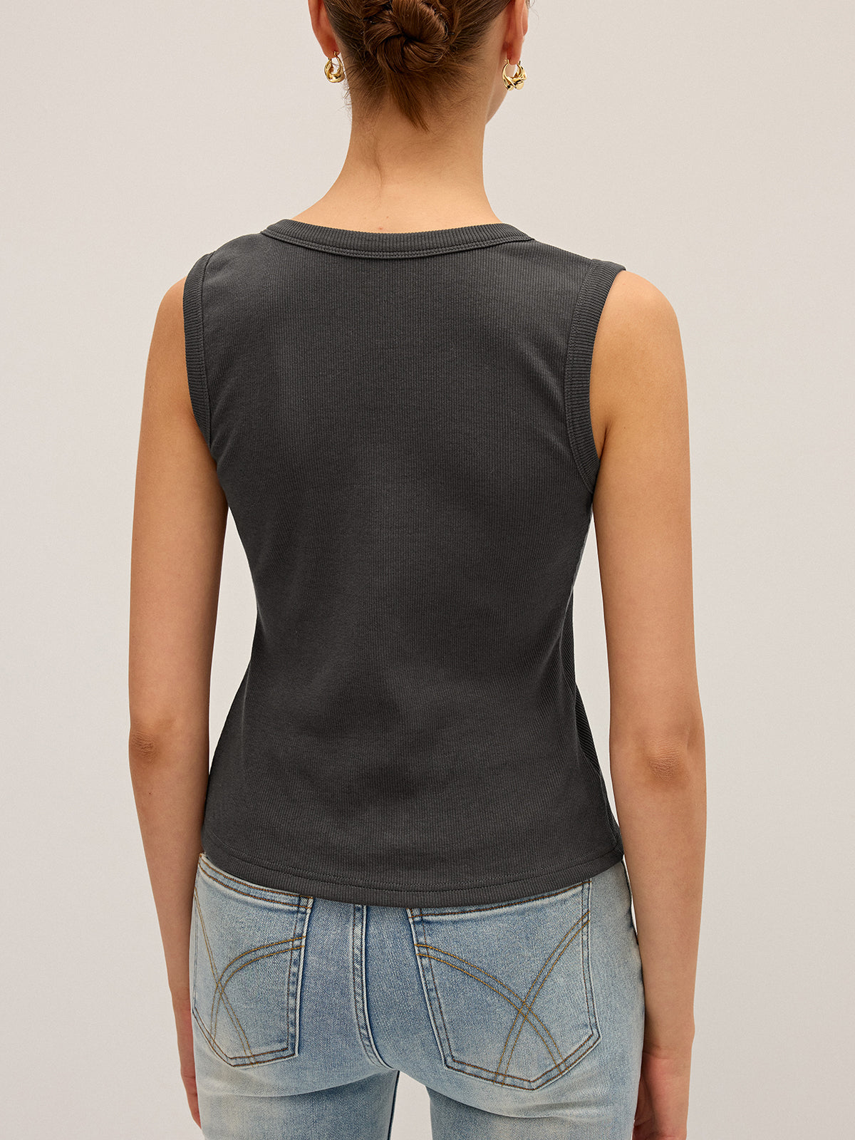 Débardeur côtelé à boutons en mélange de coton