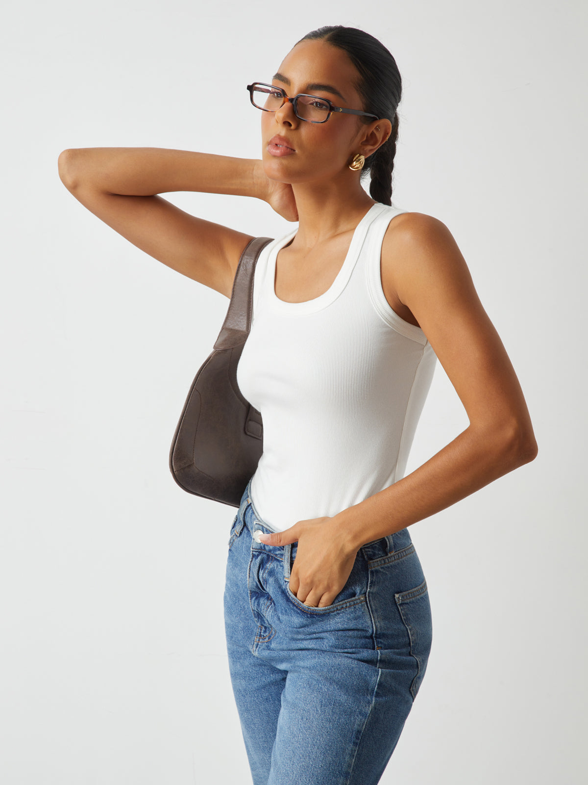 Geripptes Strick-Tanktop mit Rundhalsausschnitt