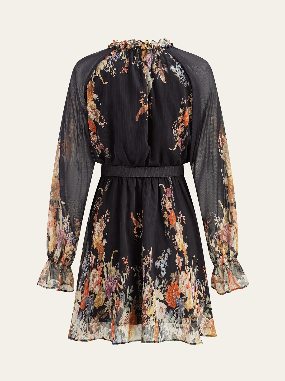 Robe ceinturée en mousseline semi-transparente à imprimé floral