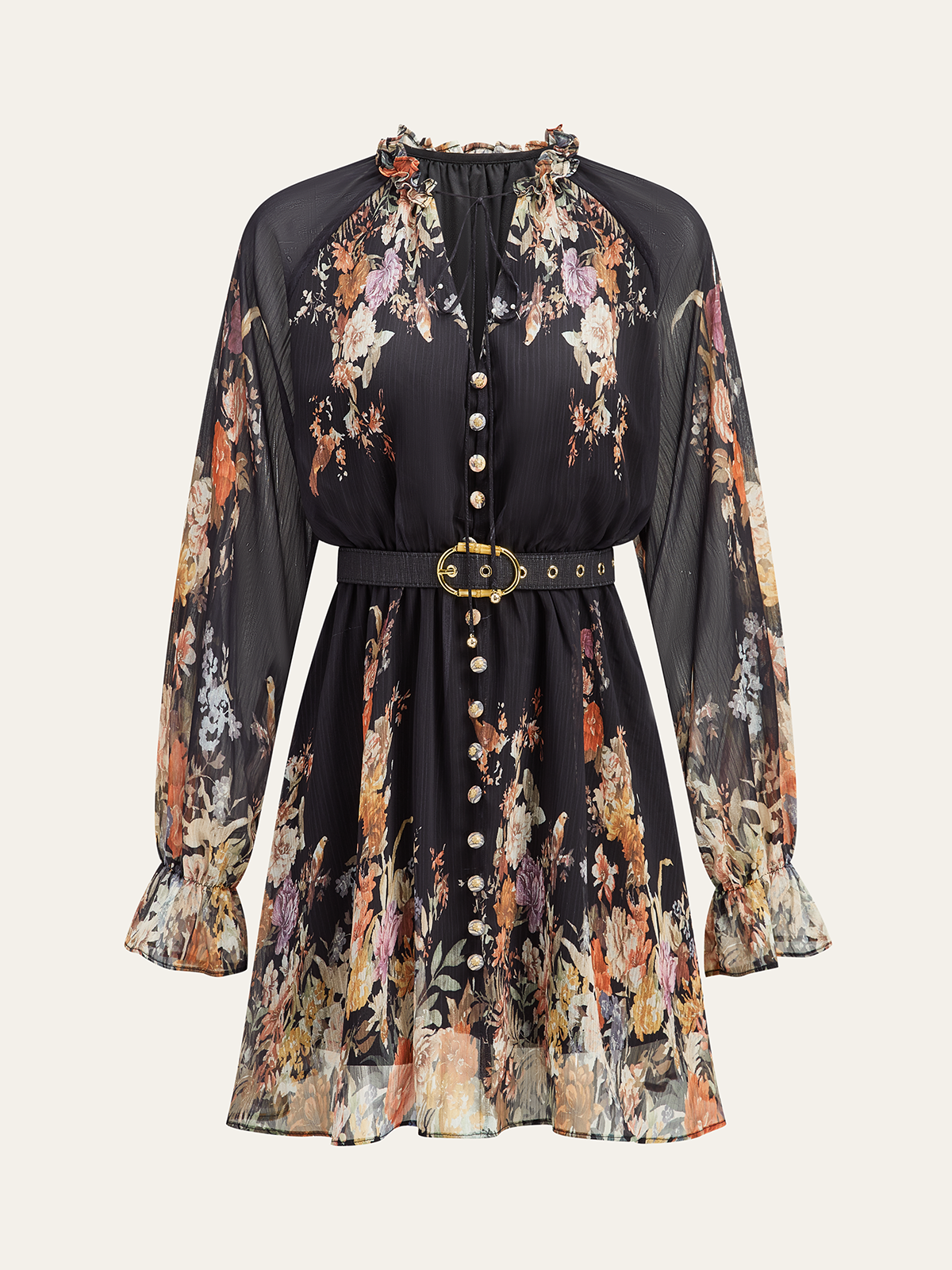 Robe ceinturée en mousseline semi-transparente à imprimé floral