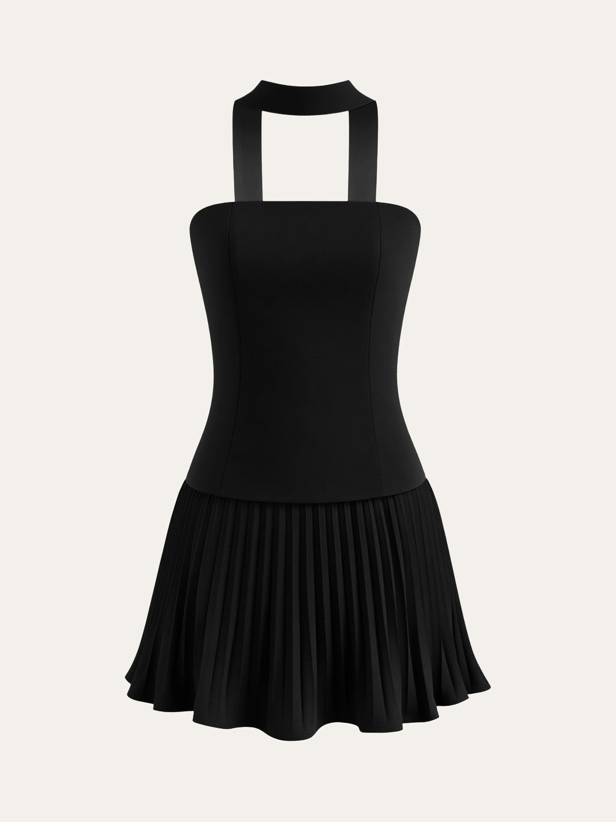 Robe mini plissée sans bretelles à col halter