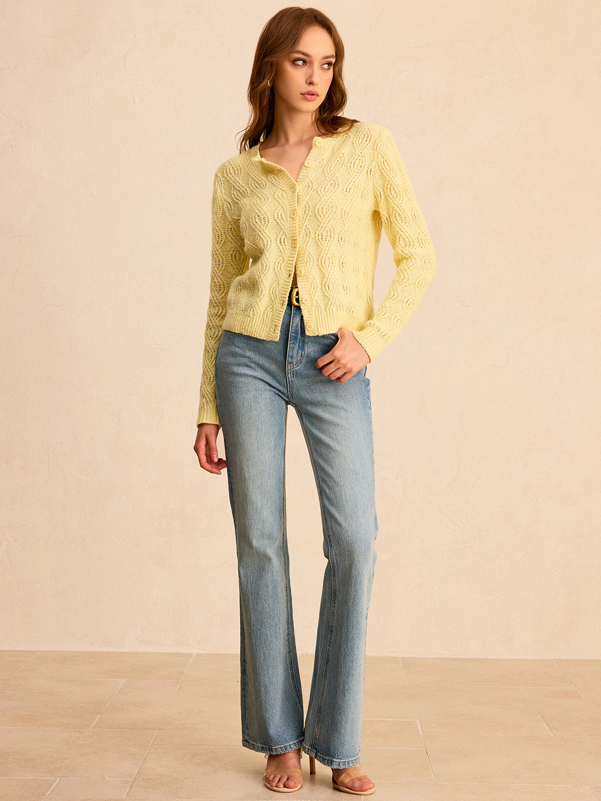Zopfmuster-Strickjacke mit Knopfleiste