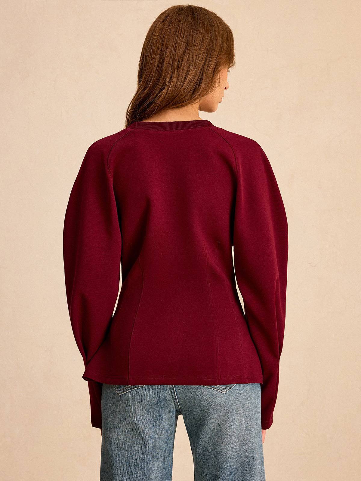 Sweat-shirt col rond à manches bouffantes
