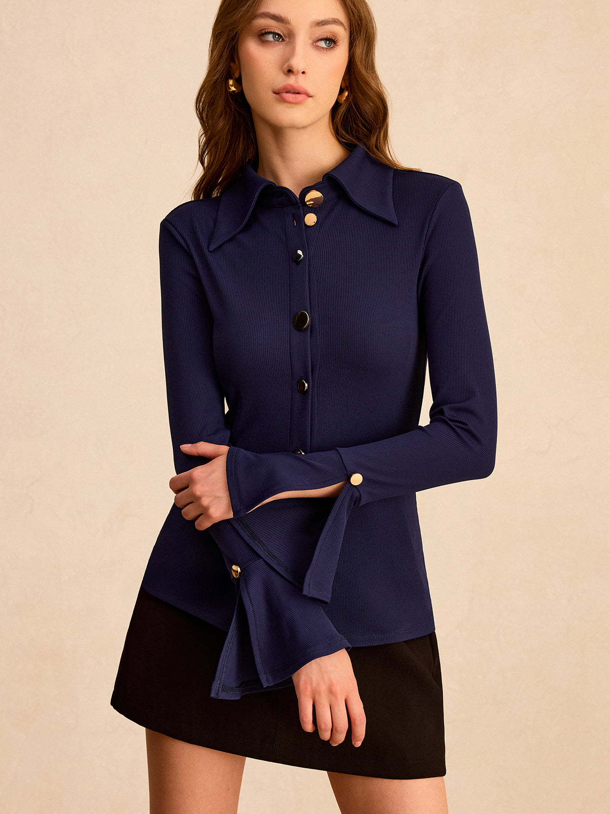 Orbit Button-front Shirt with Flared Sleeve