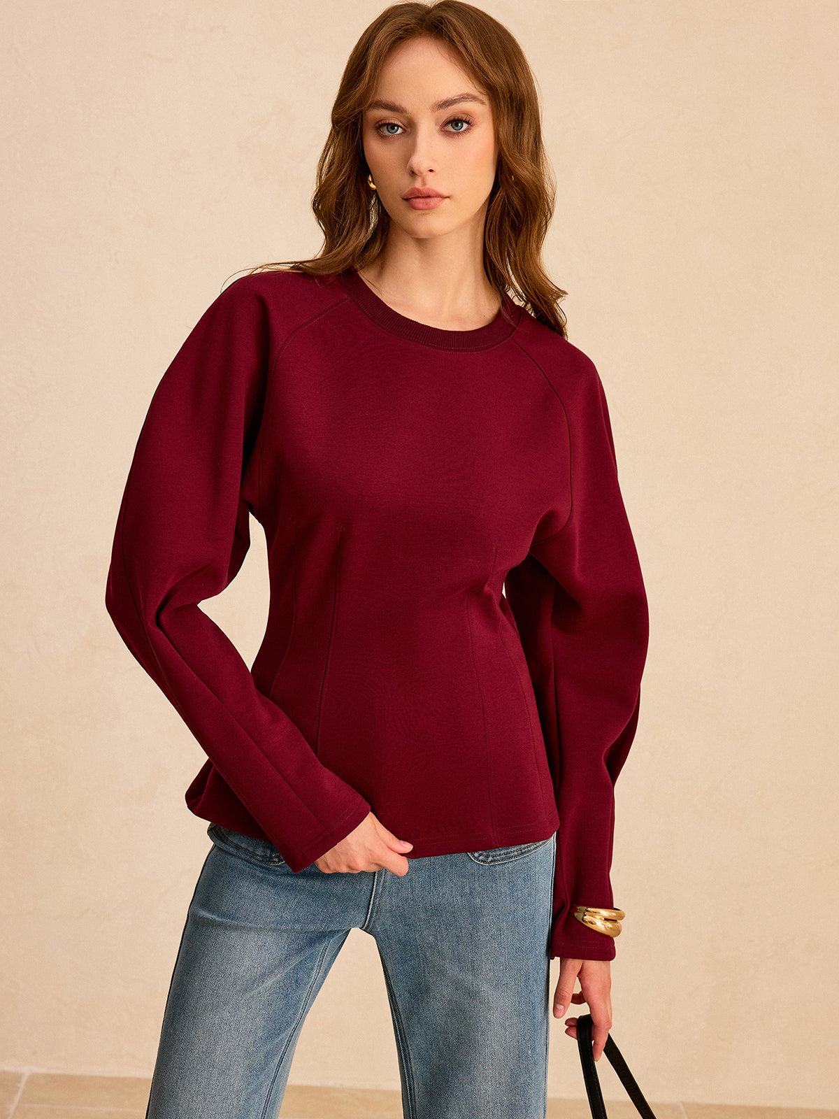 Sweat-shirt col rond à manches bouffantes