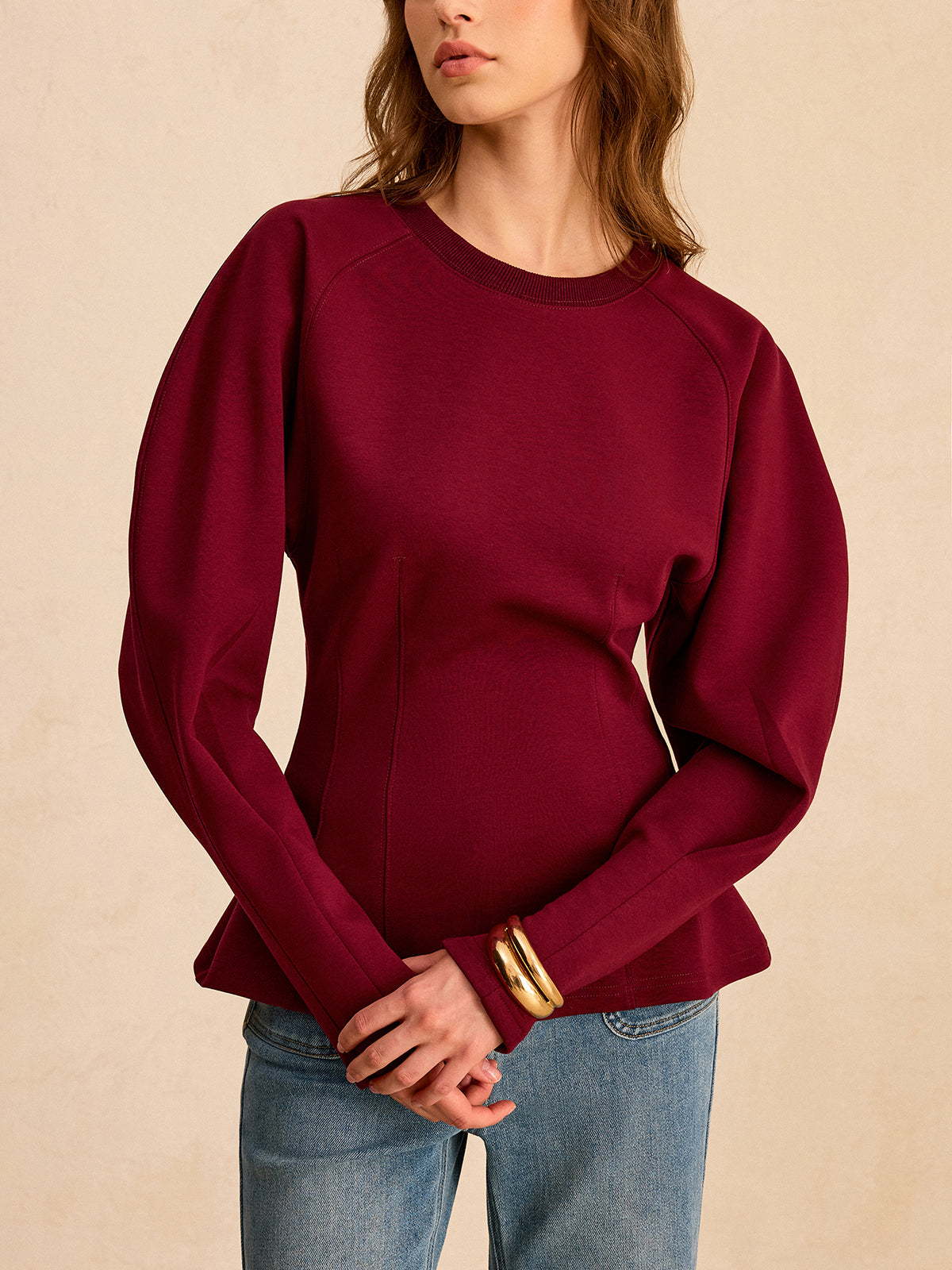 Sweat-shirt col rond à manches bouffantes