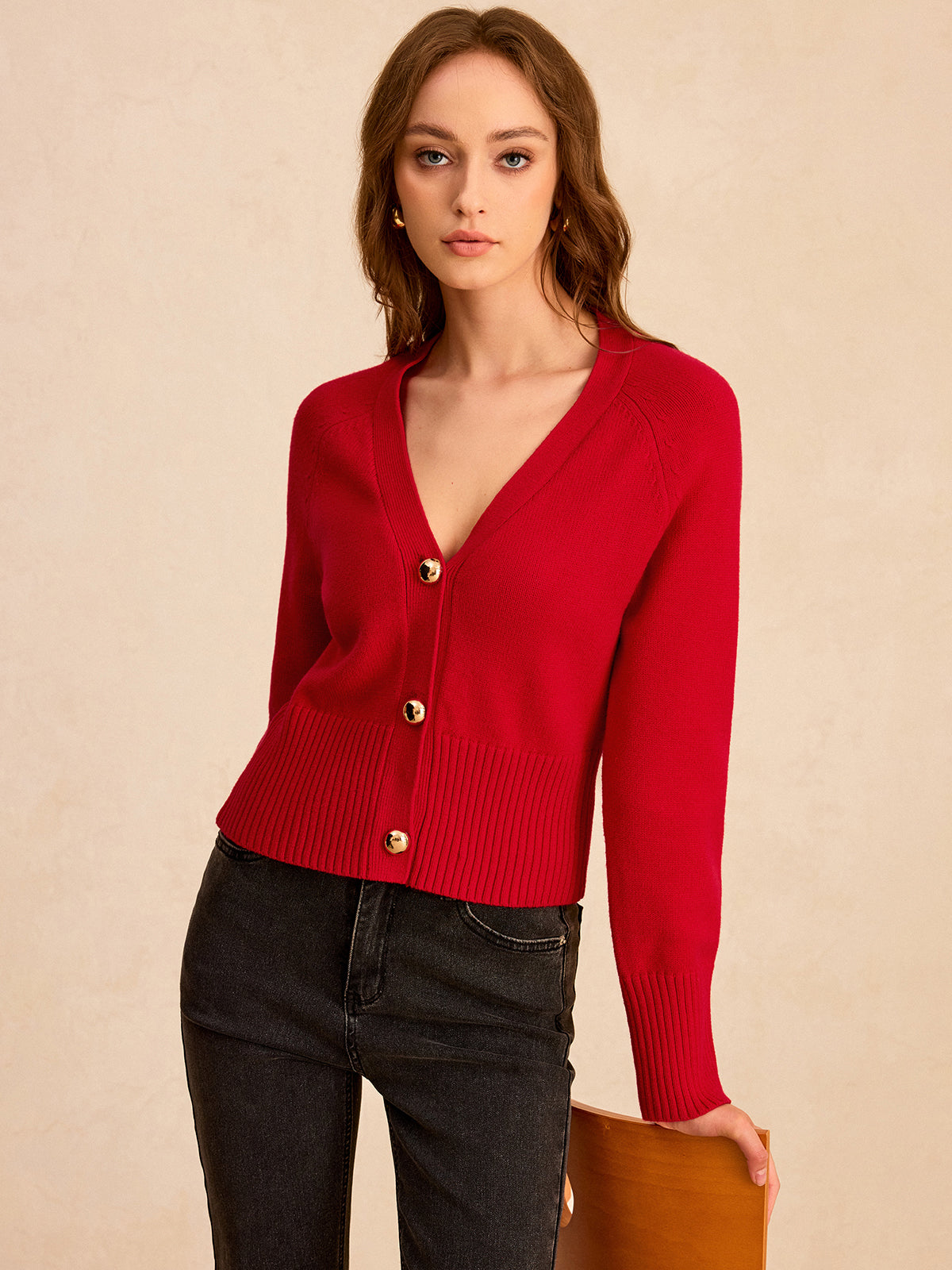 Cardigan en maille à col en V boutonné