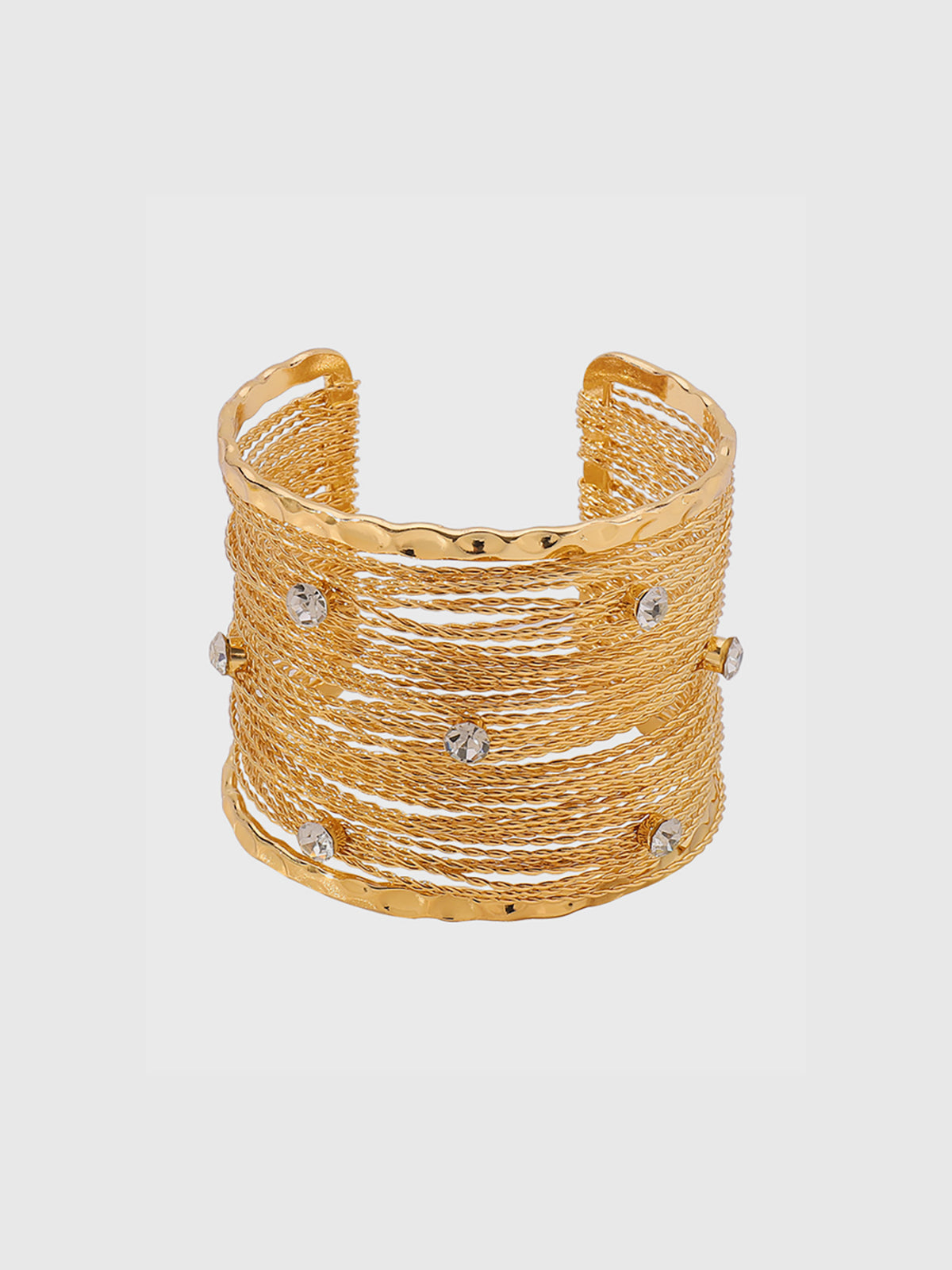 Bracelet manchette multibrins doré en cristal