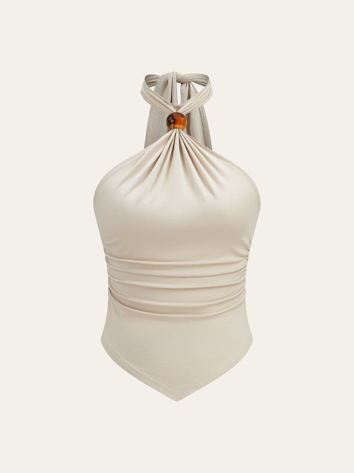 Neckholder-Top mit Raffungen und Perlenbesatz