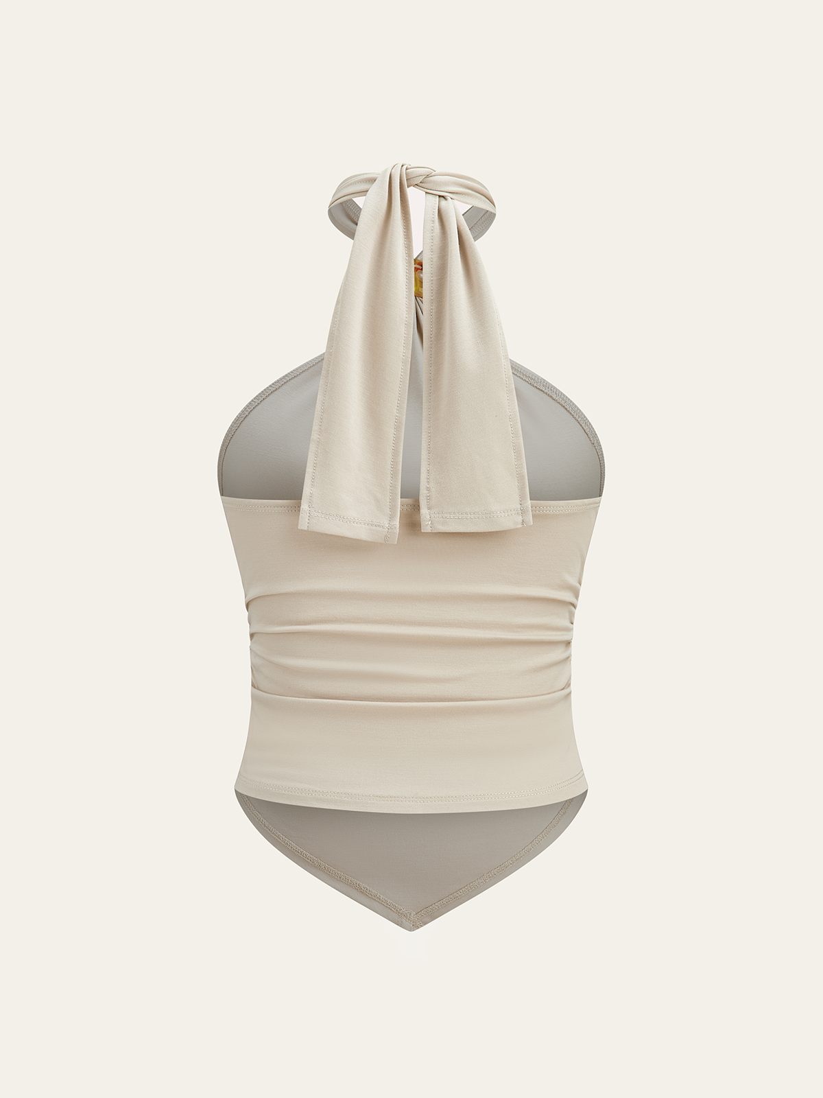 Neckholder-Top mit Raffungen und Perlenbesatz
