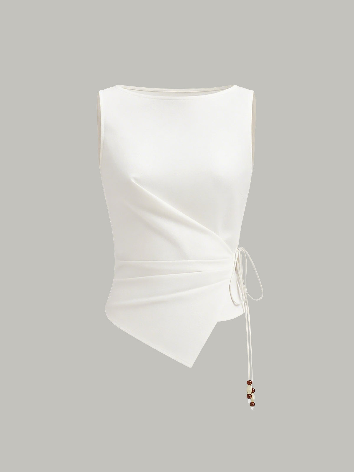 Asymmetric Wrap-Tie Sleeveless Top with Beaded String