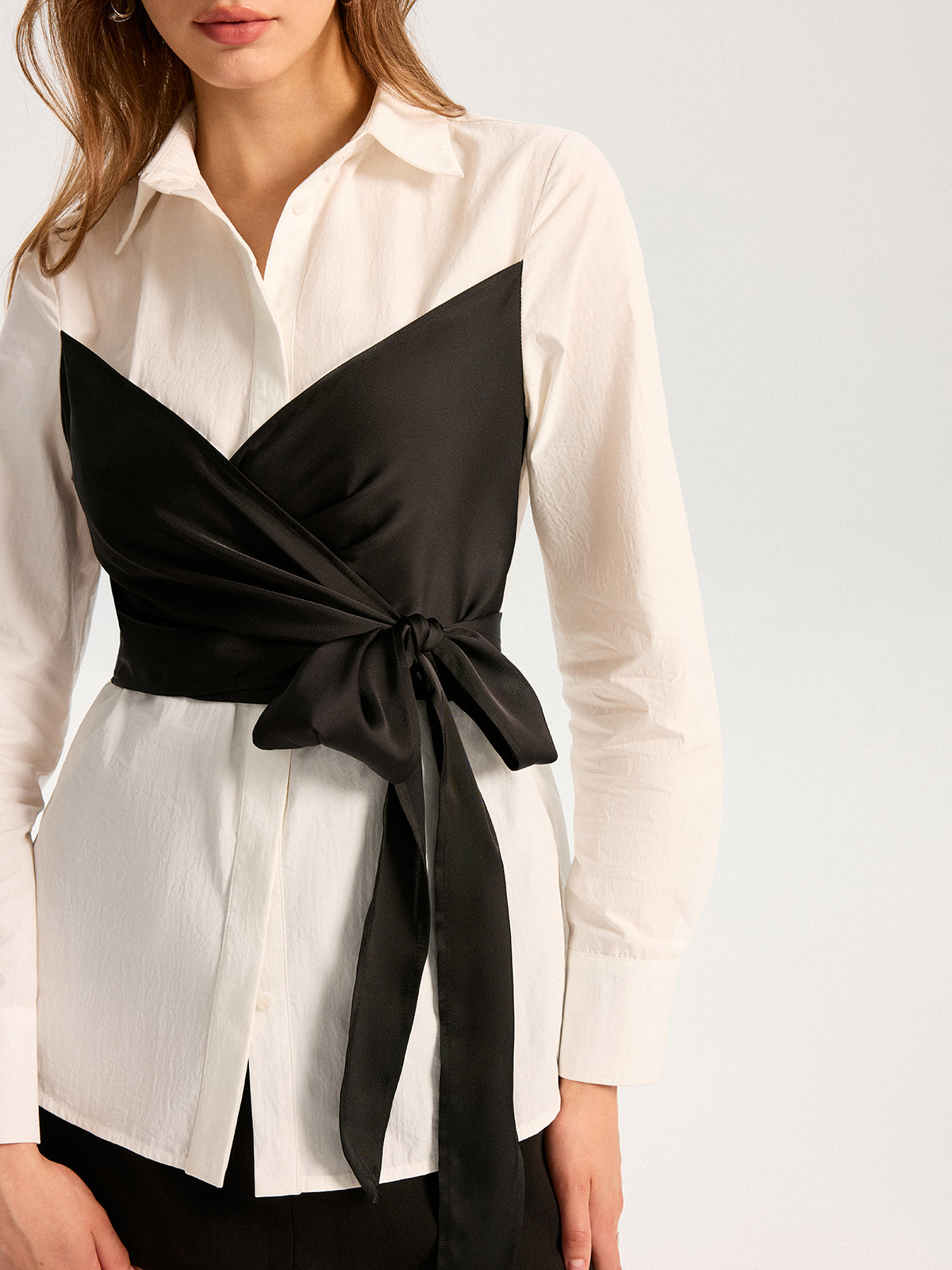 Chemise 2 en 1 en mélange de coton avec ceinture