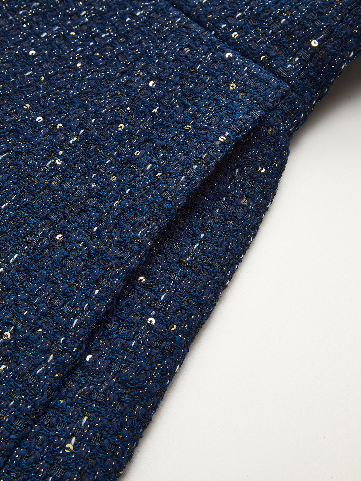 Metal Button Belted Tweed Jacket