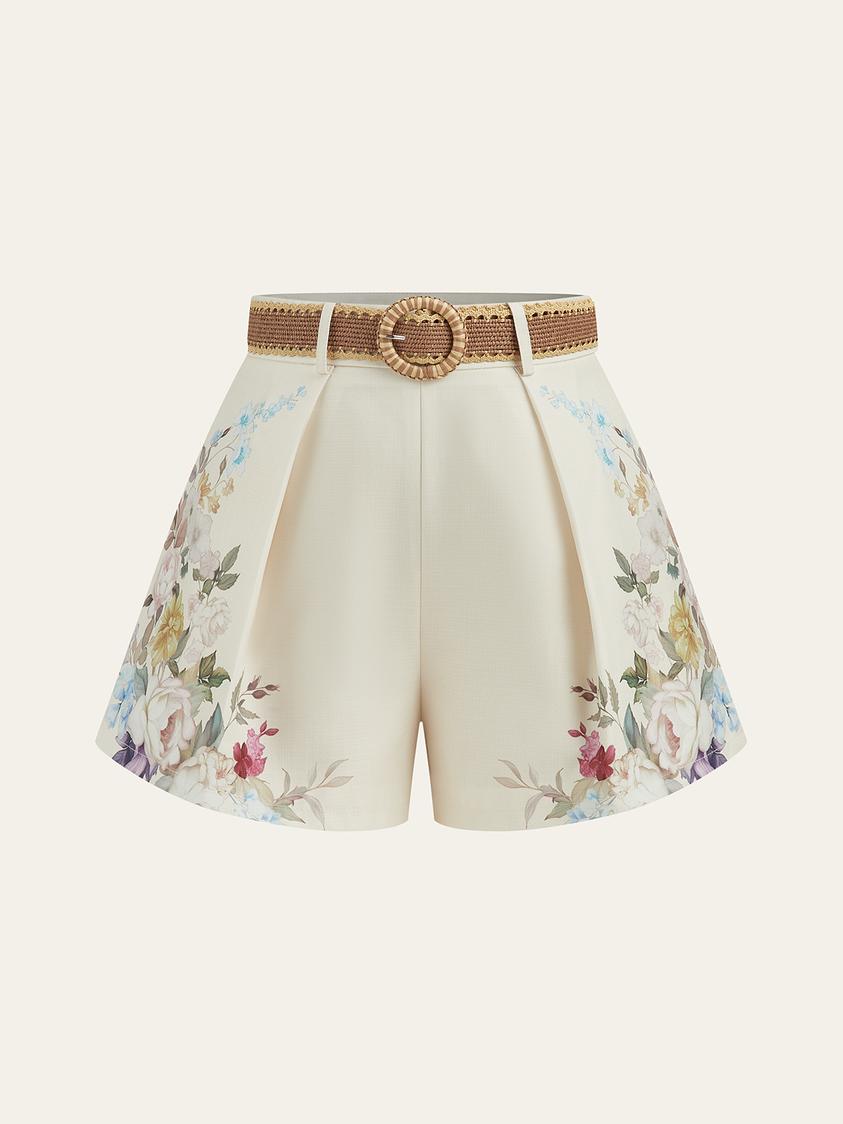 Shorts mit Blumenmuster, Gürtel und mittelhohem Bund