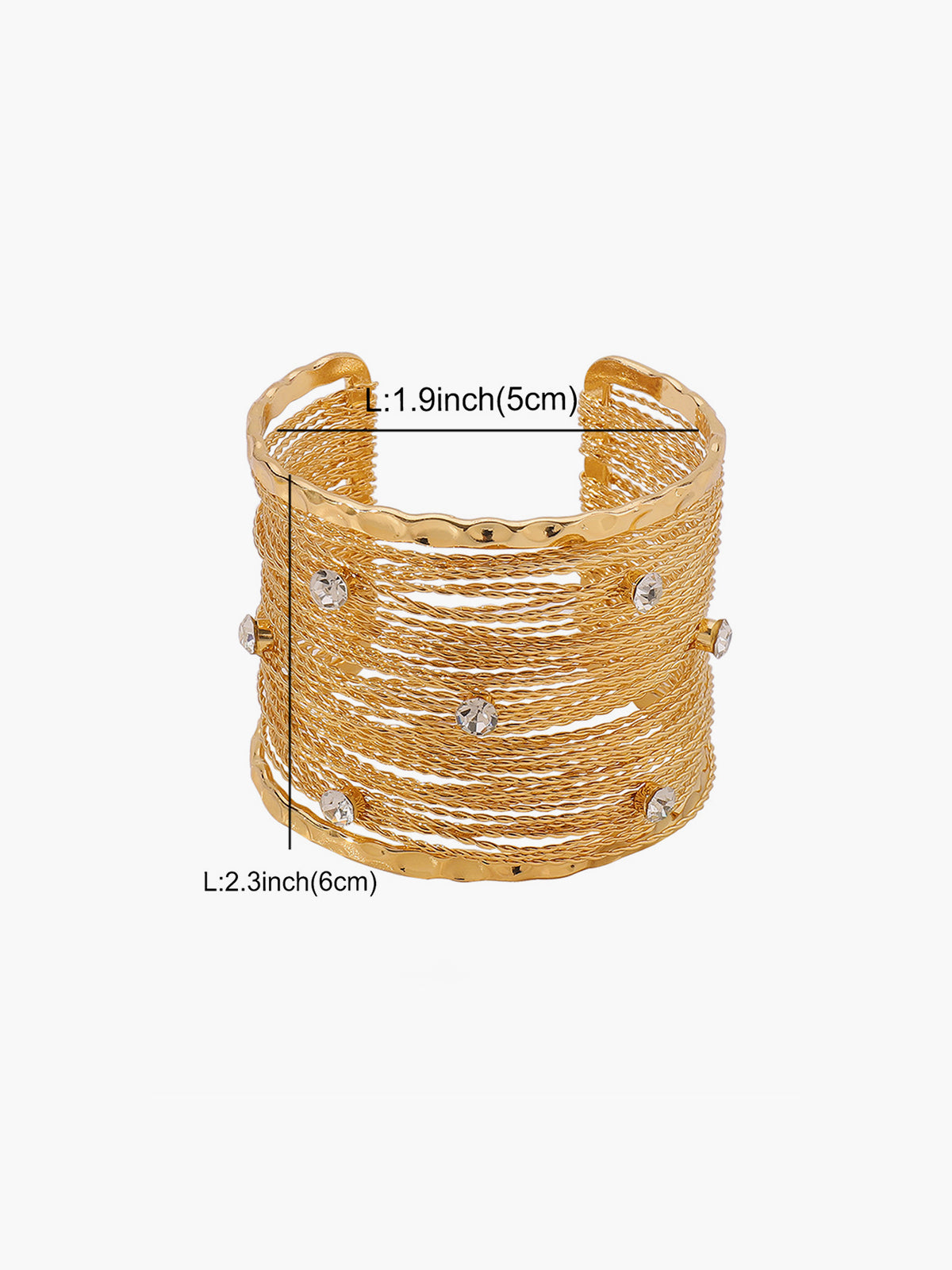 Bracelet manchette en fil d'or à plusieurs rangs et cristaux