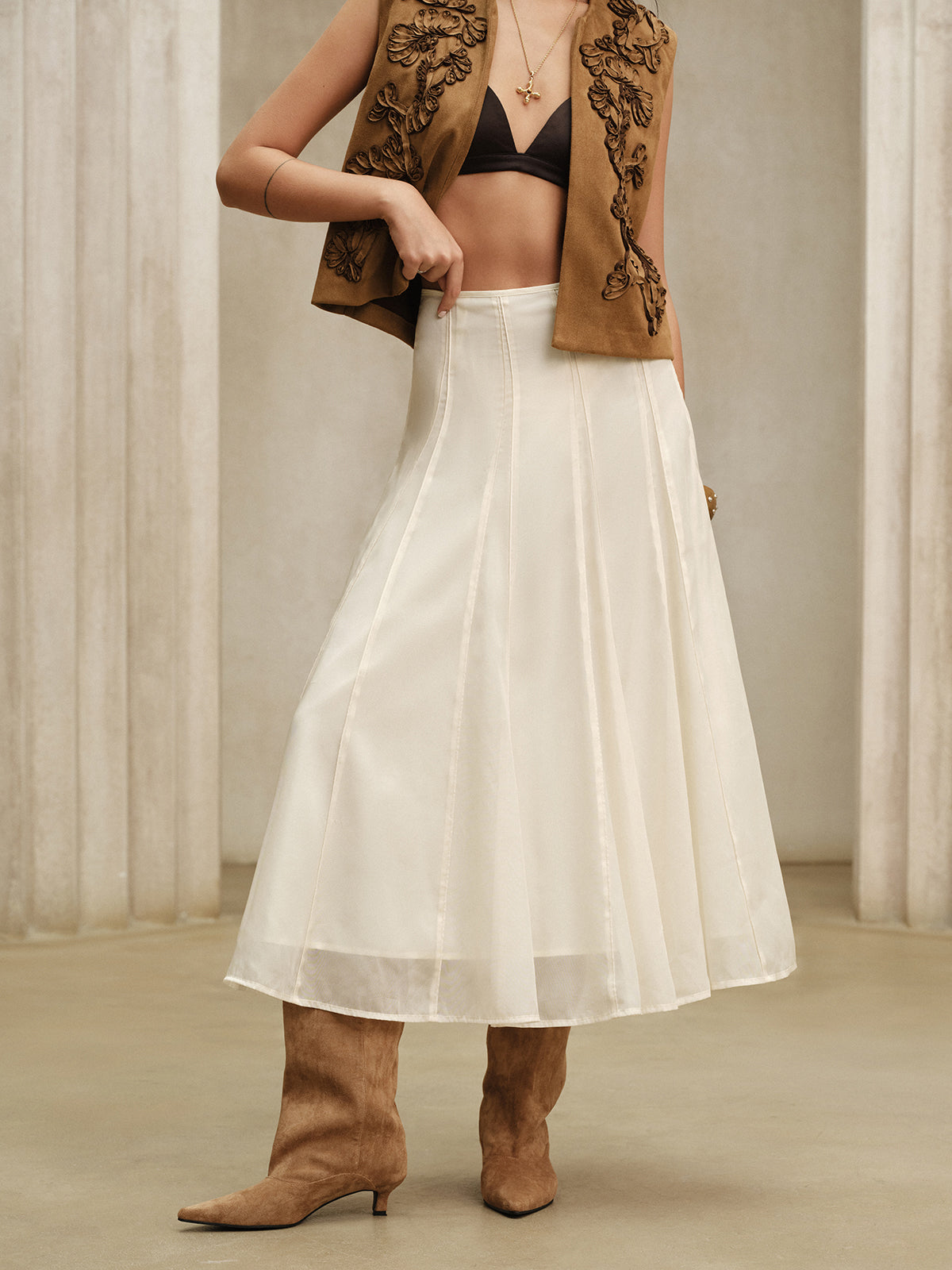 Halbtransparenter Chiffon-Maxirock mit mittlerer Taille