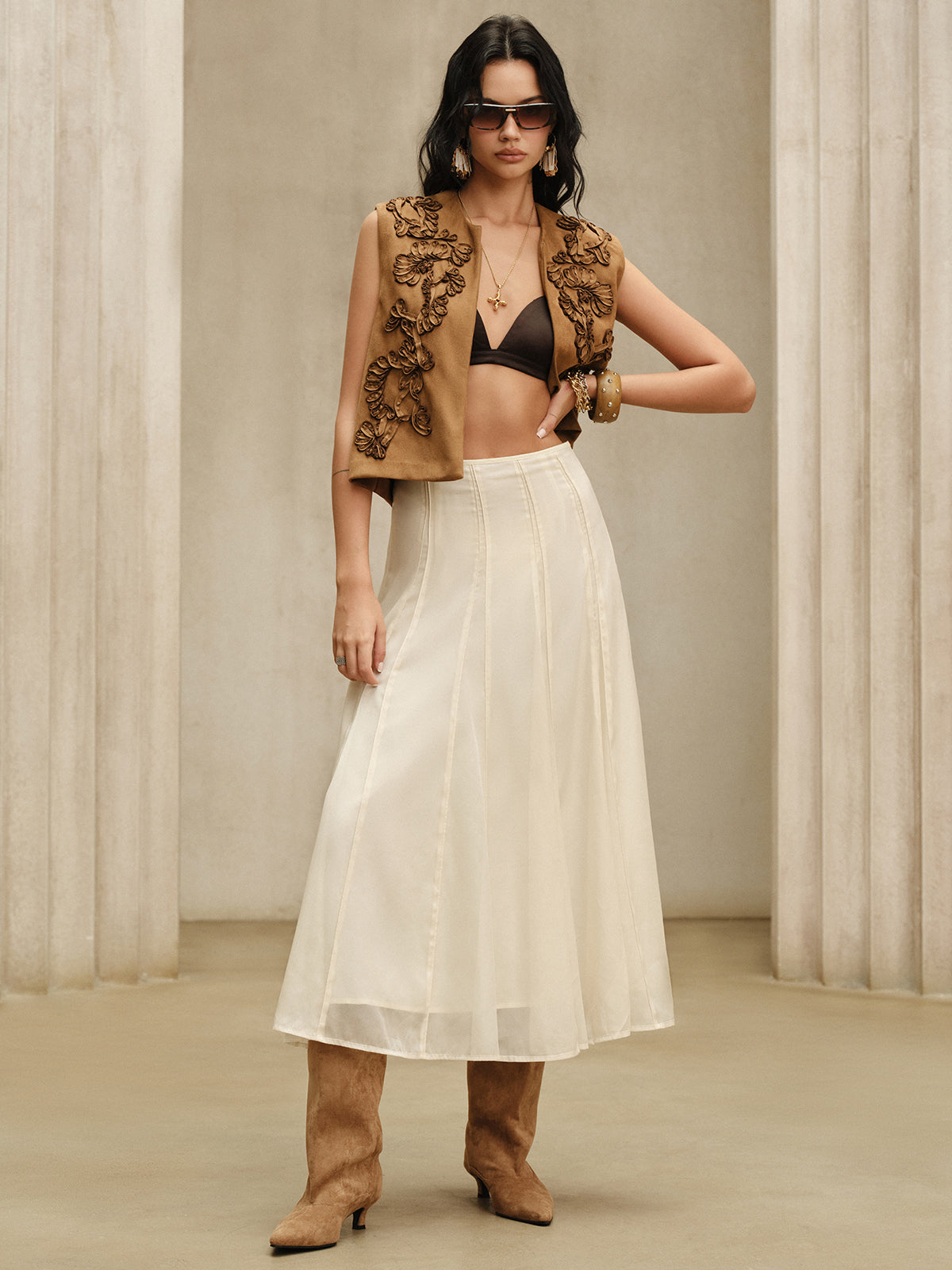 Halbtransparenter Chiffon-Maxirock mit mittlerer Taille