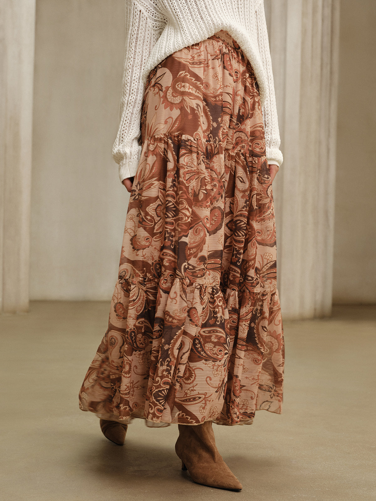 Boho Print Chiffon Maxi Skirt