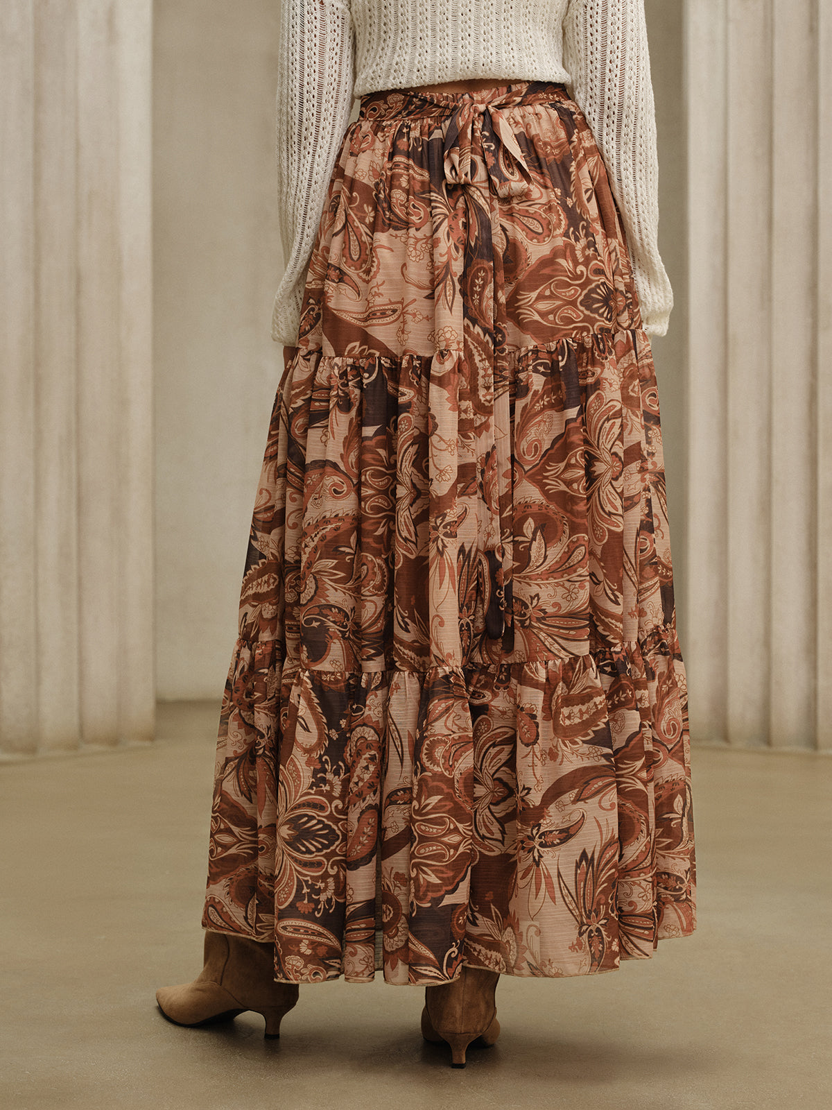 Jupe longue en mousseline imprimée bohème