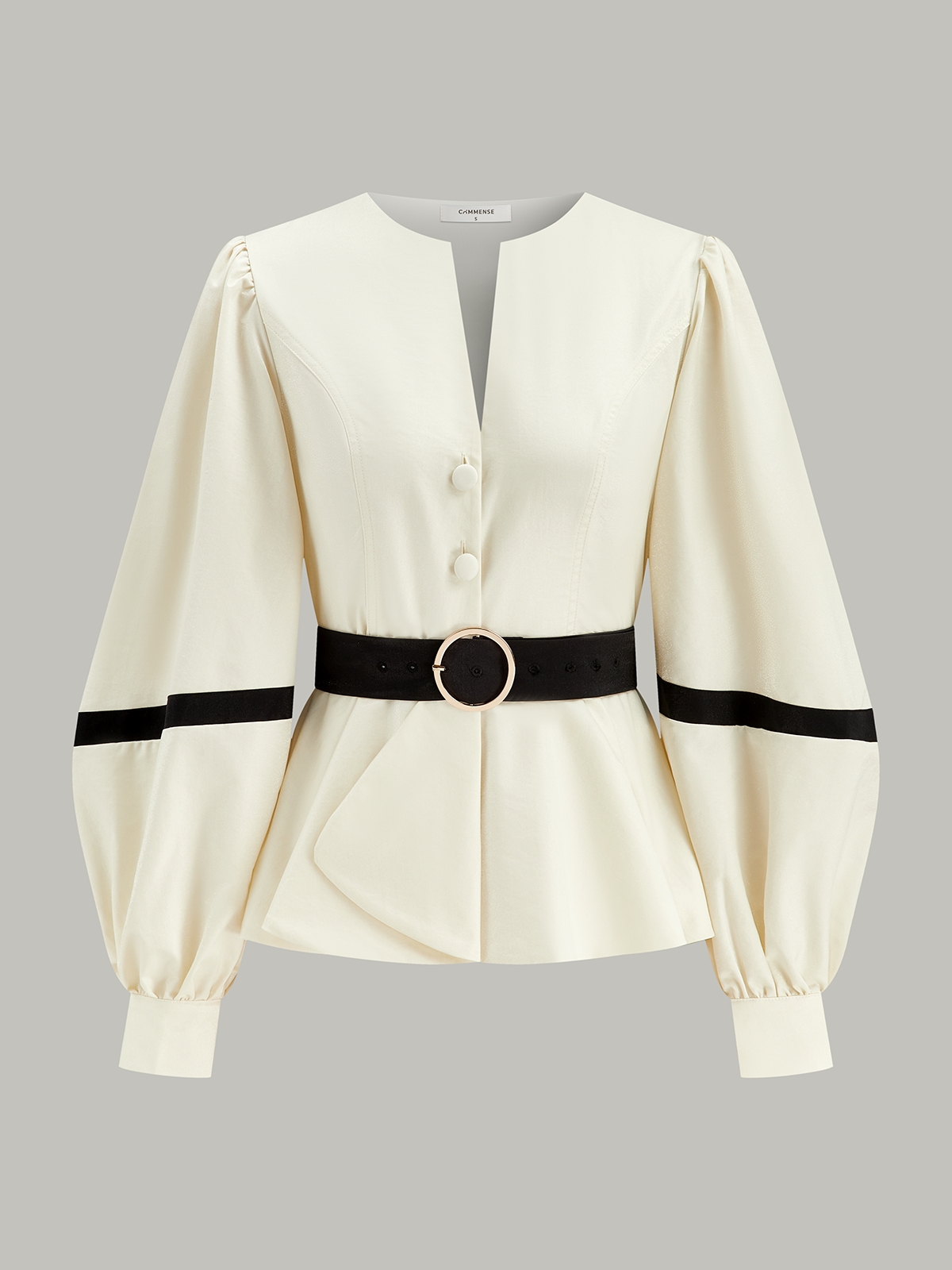 Contrast Belted Balloon Sleeve Shirt