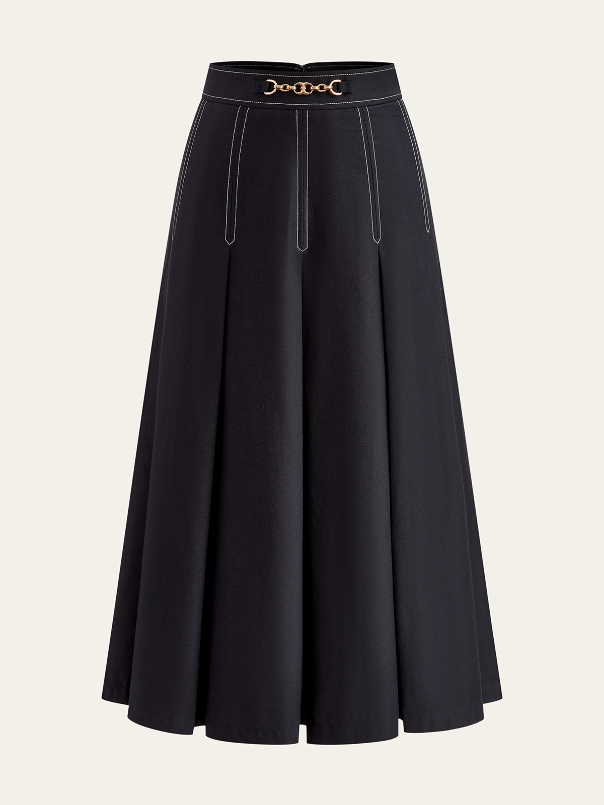 Metal Chain Detail Pleated Midi Skirt