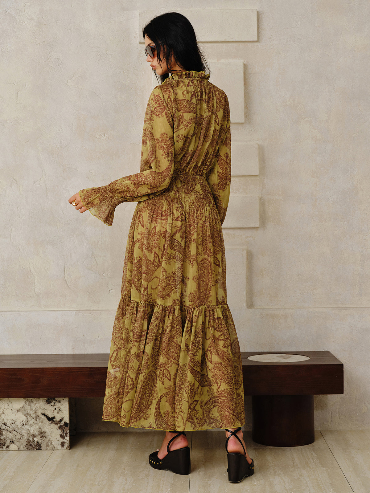 Boho Print Chiffon Maxi Dress Set with Liner