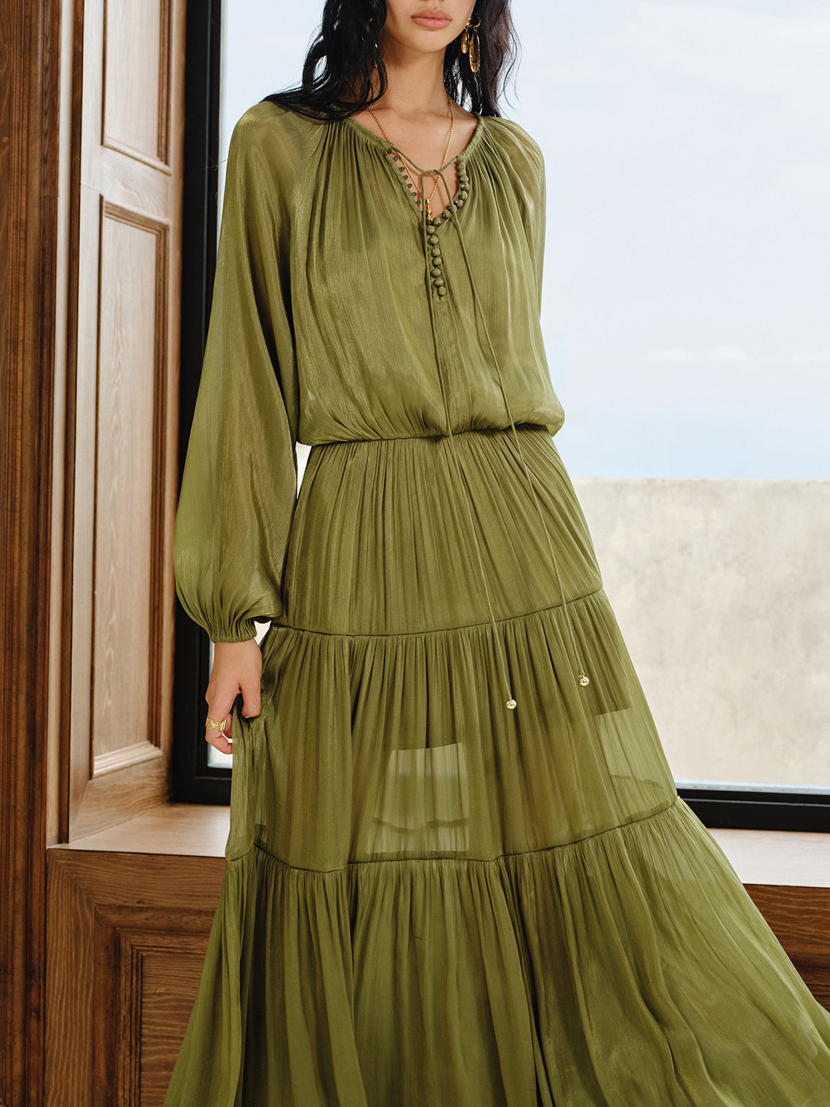 Tiered Maxi Dress Set with Liner