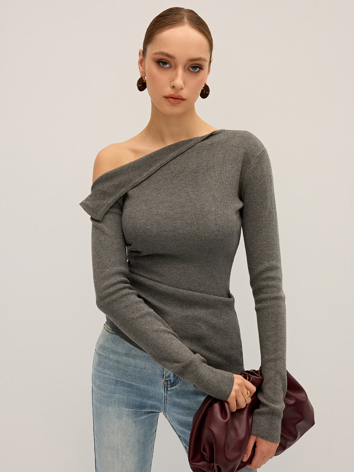 Geripptes One-Shoulder-Stricktop