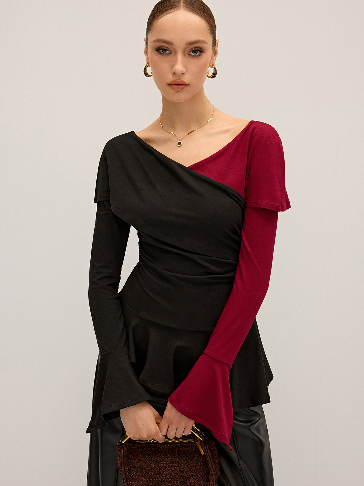 Two-Tone Asymmetric Peplum T-Shirt