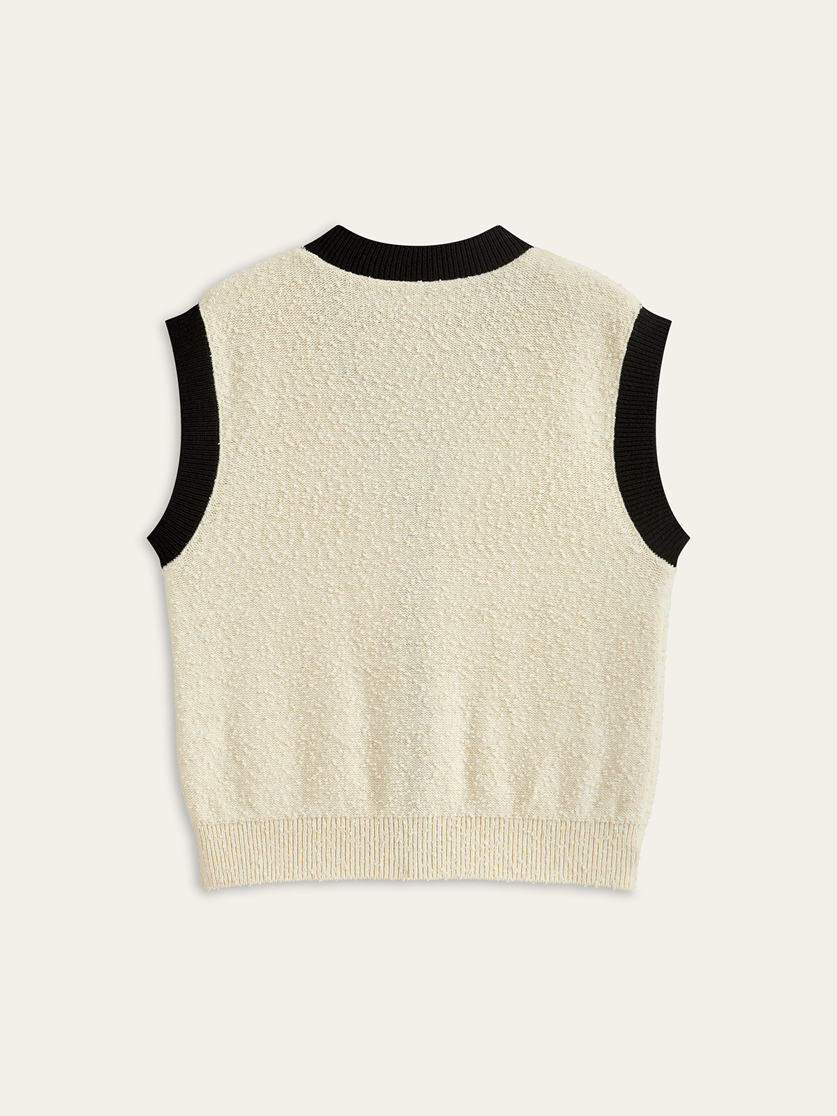 Contrast Trim Metal Button Textured Knit Vest