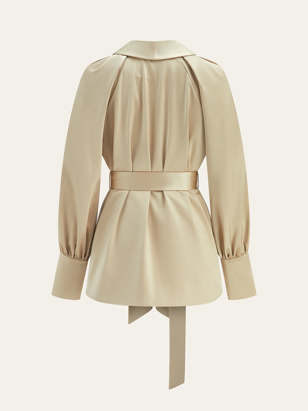 Belted Volume-Sleeve Jacket with Cloth Button