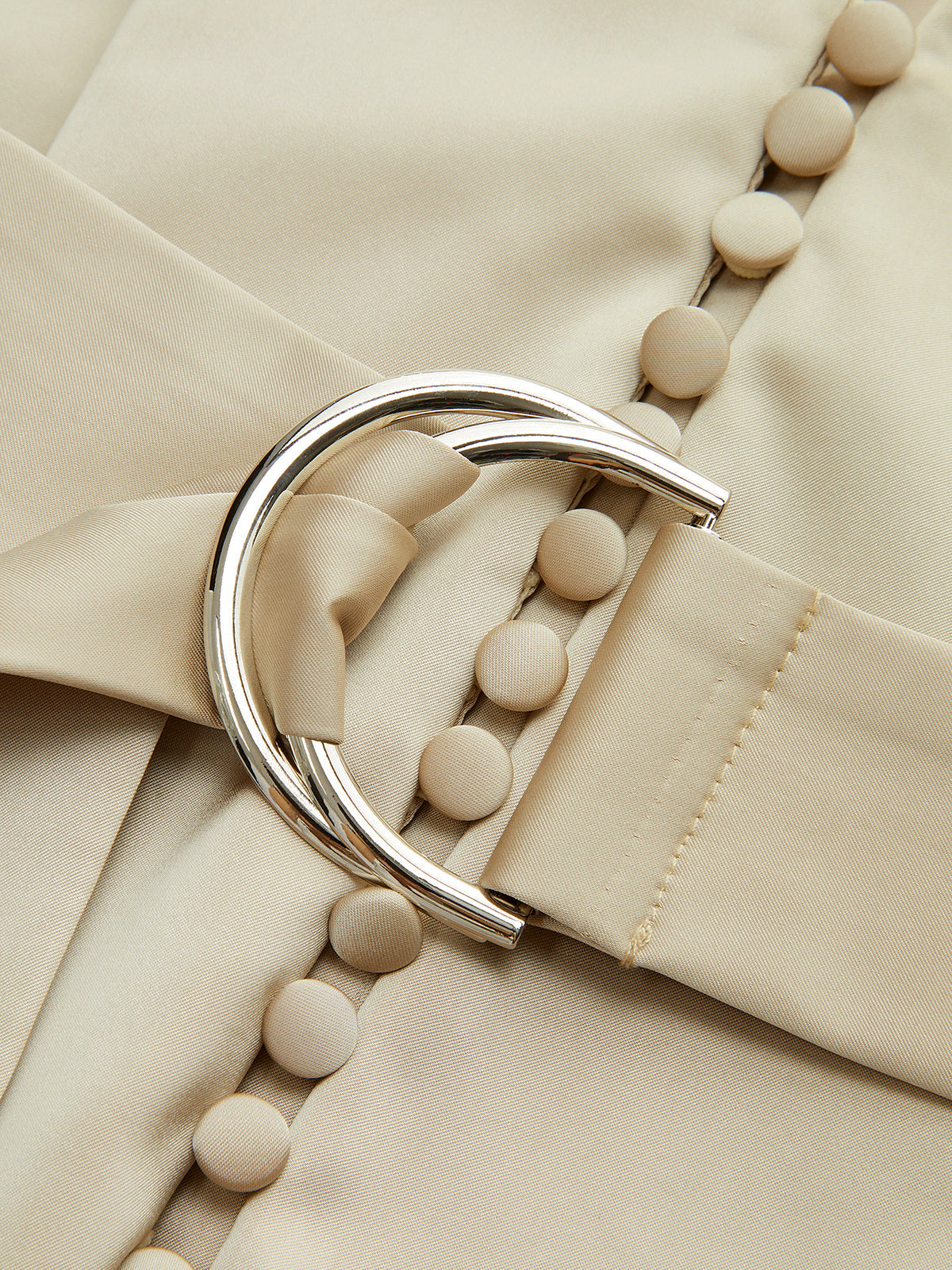 Belted Volume-Sleeve Jacket with Cloth Button