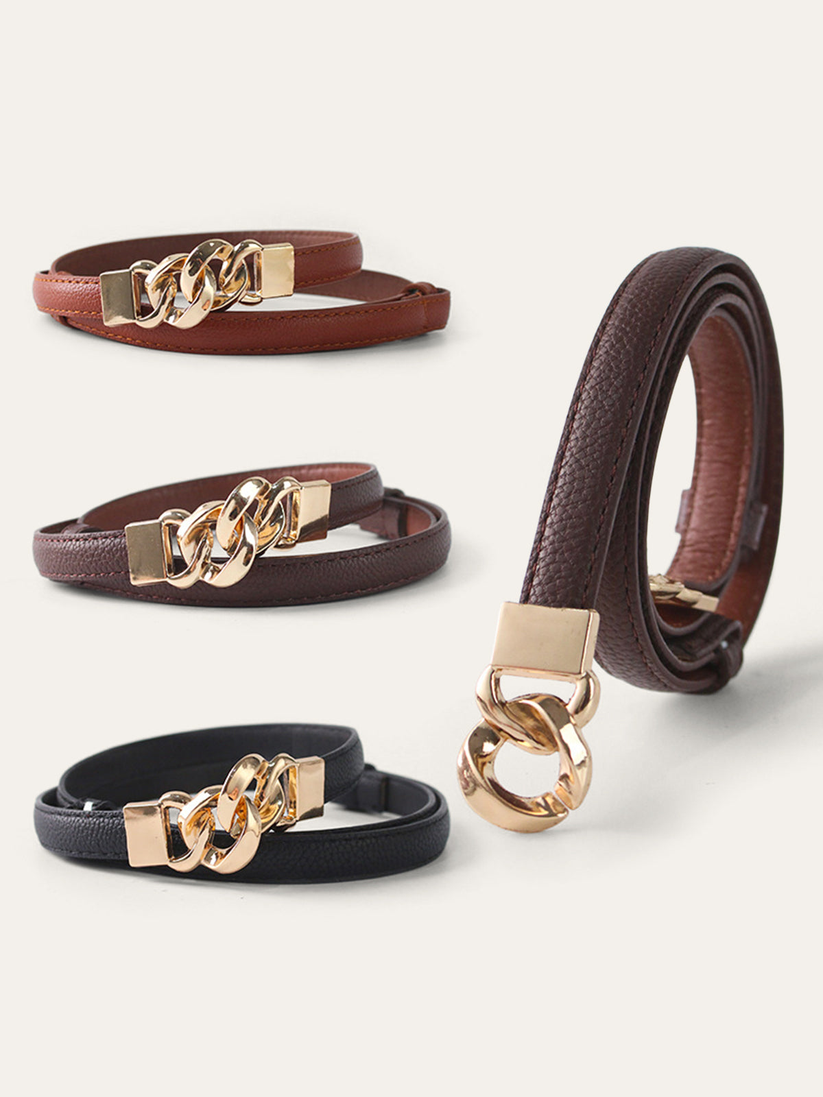 Ceinture fine en cuir PU avec boucle torsadée