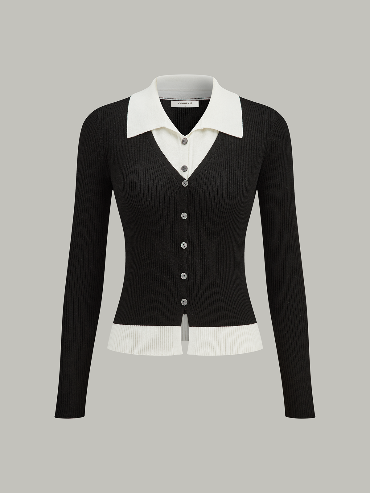 Contrast Trim Collared Knit Cardigan