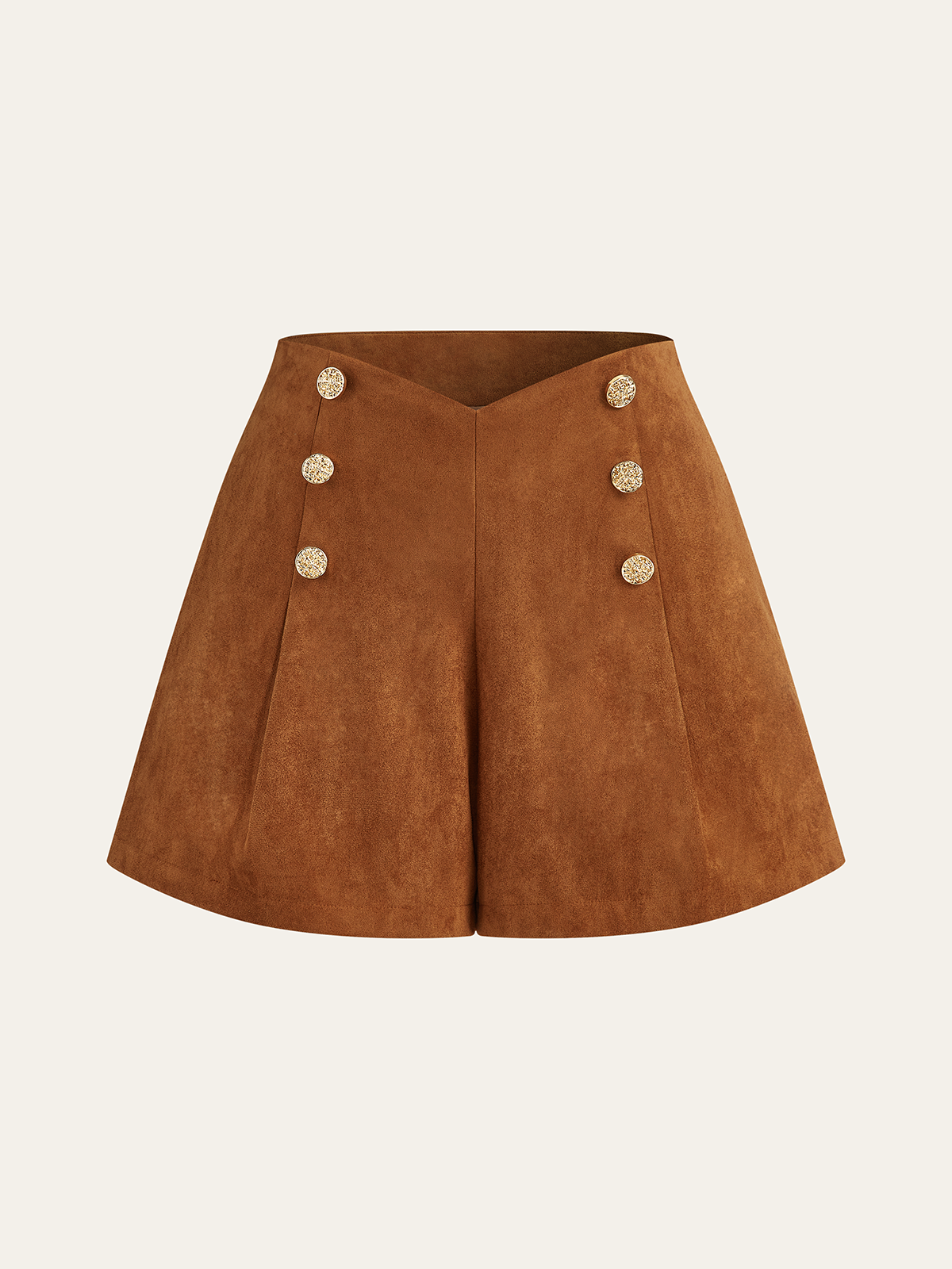 Embellished Button Suede Effect High-Waisted Shorts