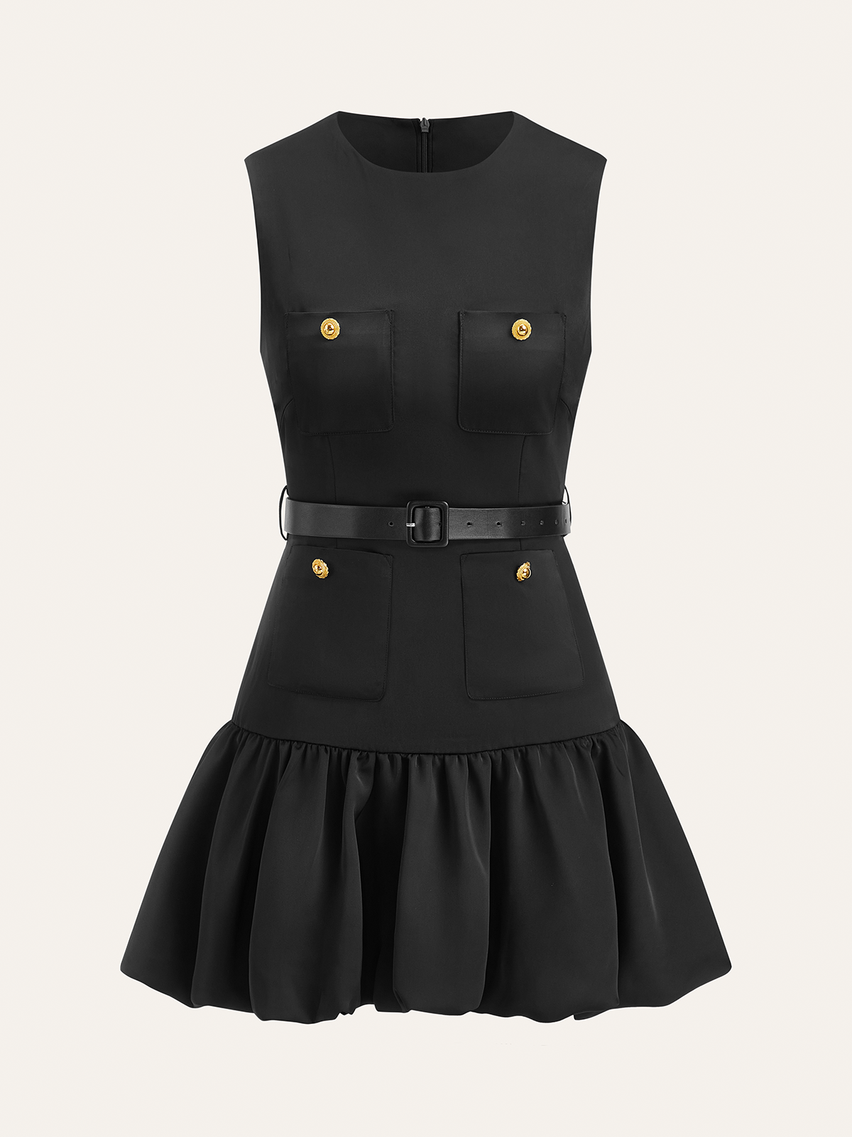 Mini-robe à volants et boutons métalliques, sans ceinture