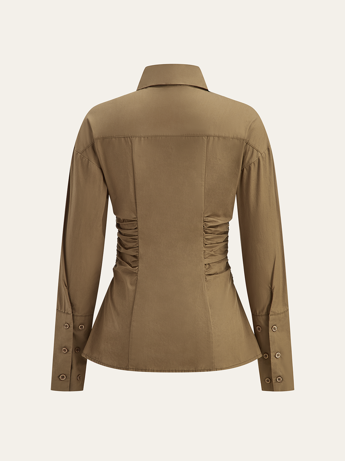 Cotton Blend Ruched Long Sleeve Shirt