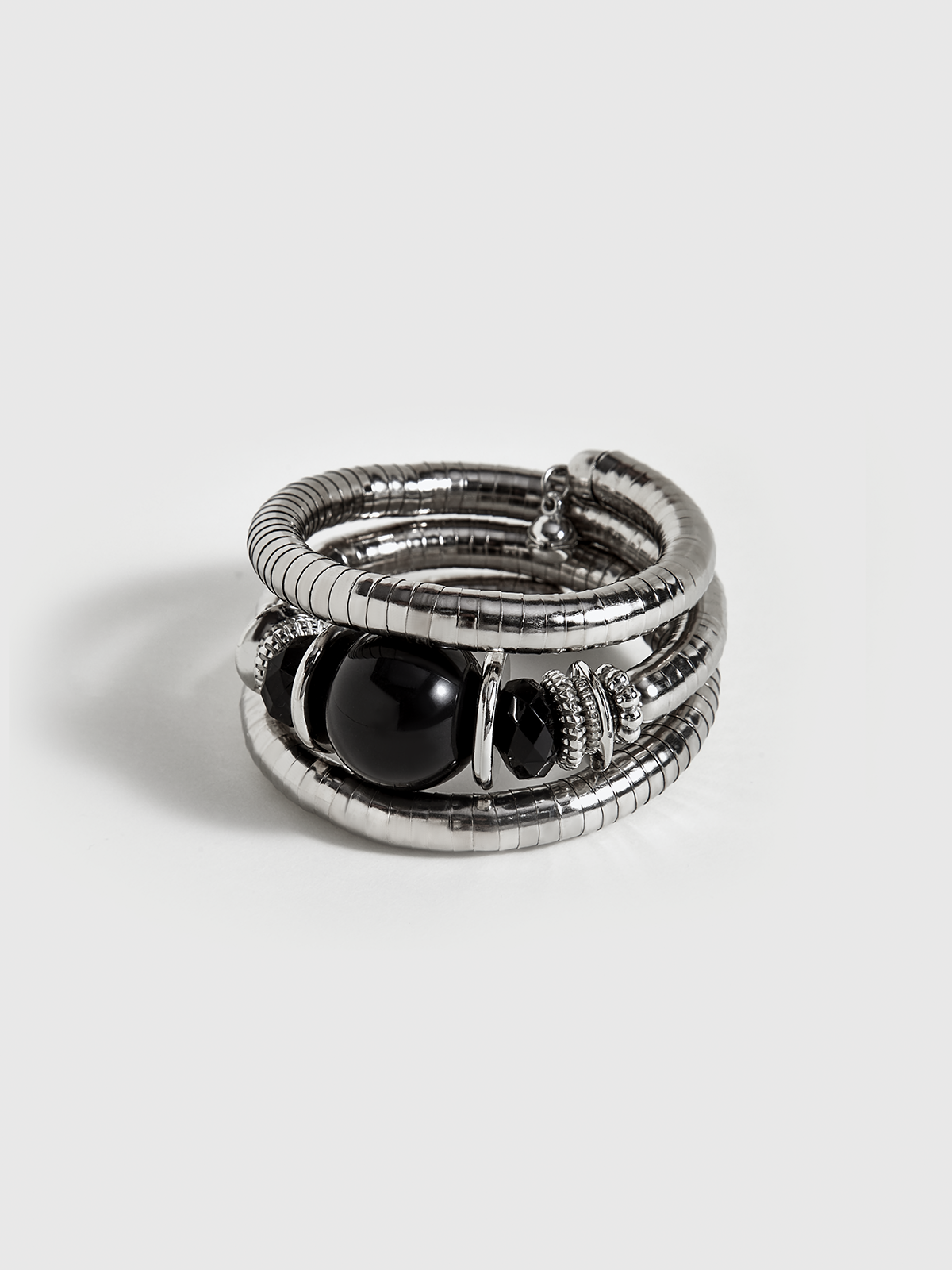 Bracelet élastique multicouche en agate noire