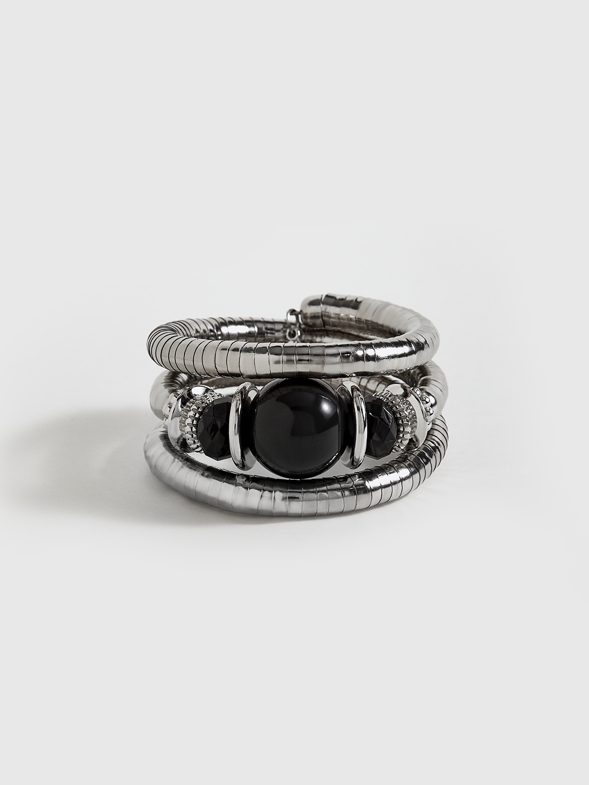 Bracelet élastique multicouche en agate noire