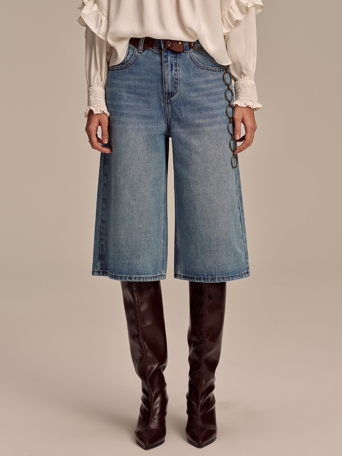 Mid-Waist Wide-Leg Jeans without Belt