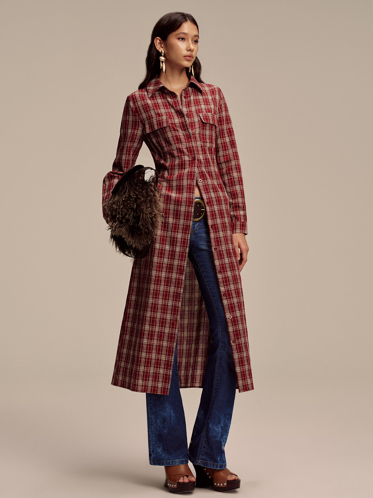 Robe chemise boutonnée à carreaux