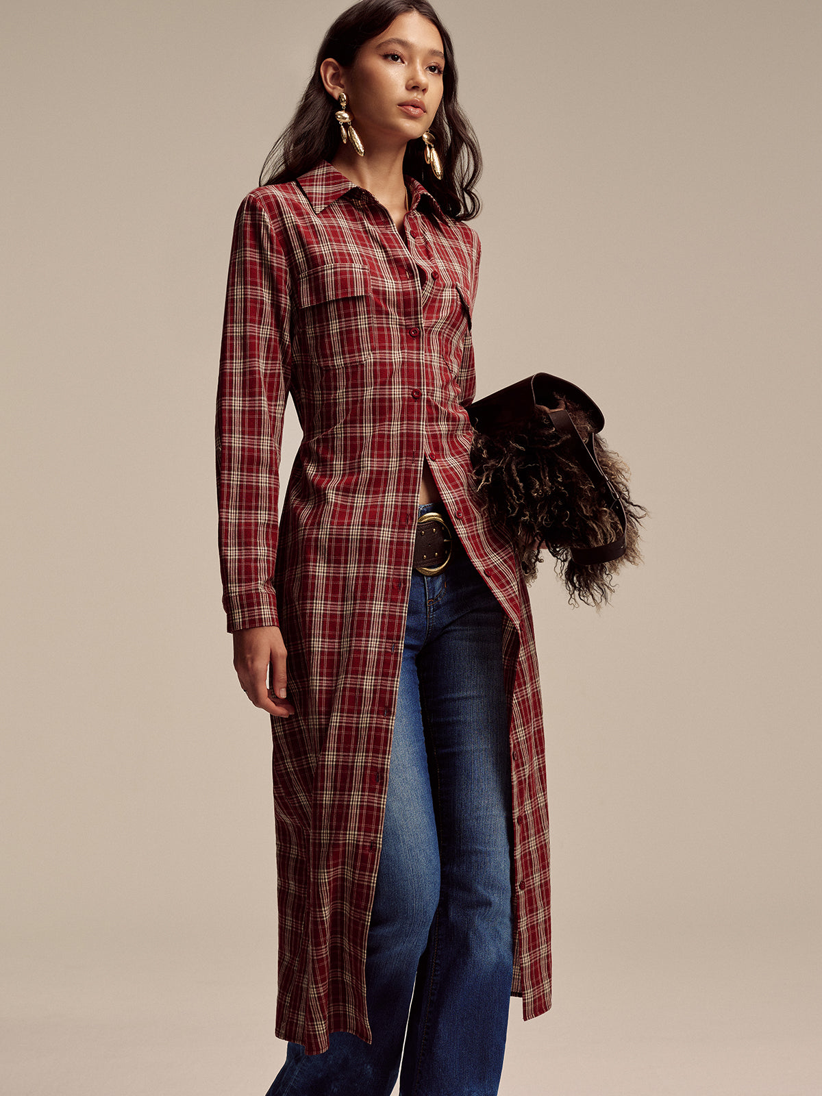 Robe chemise boutonnée à carreaux
