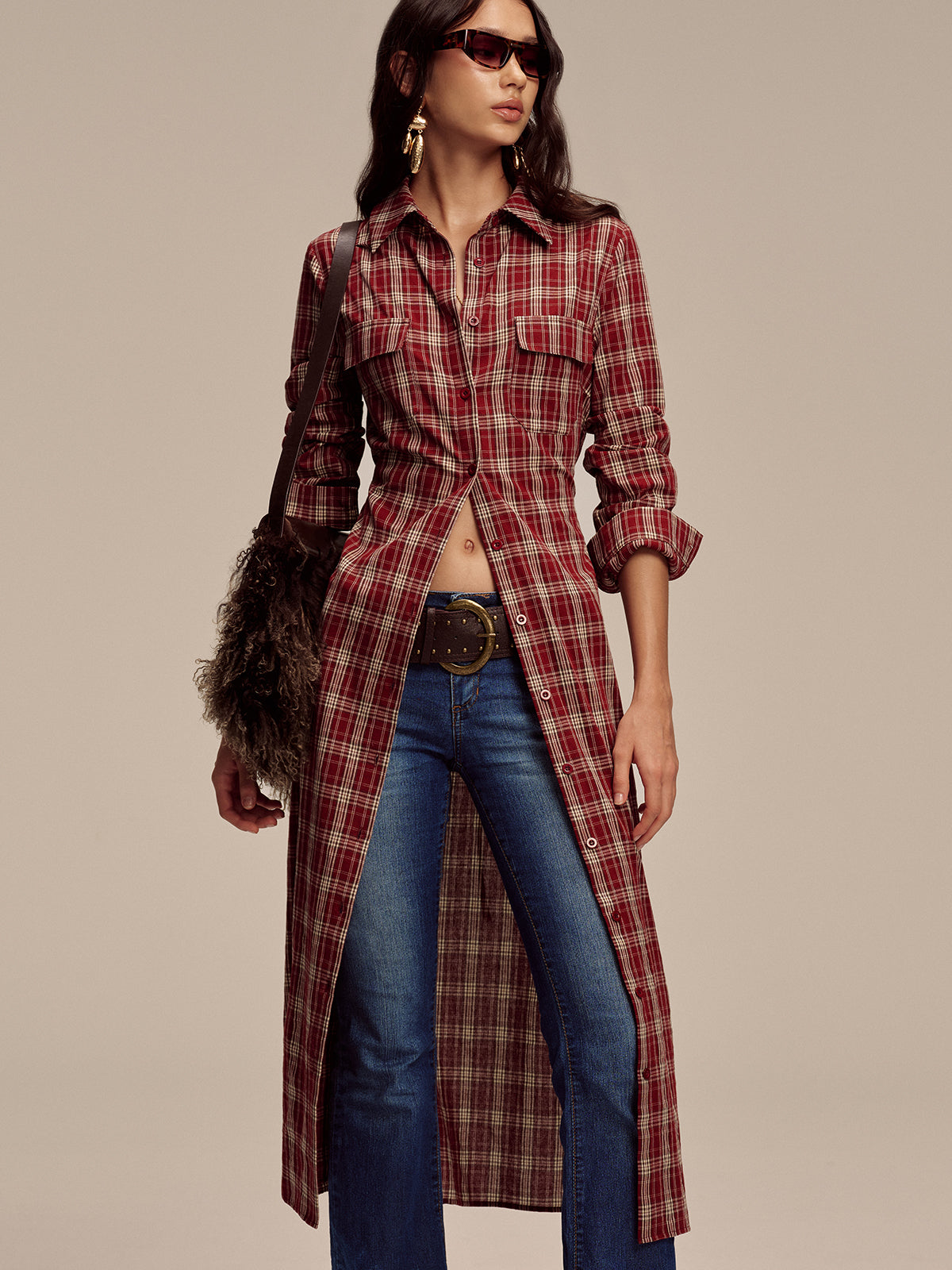Robe chemise boutonnée à carreaux
