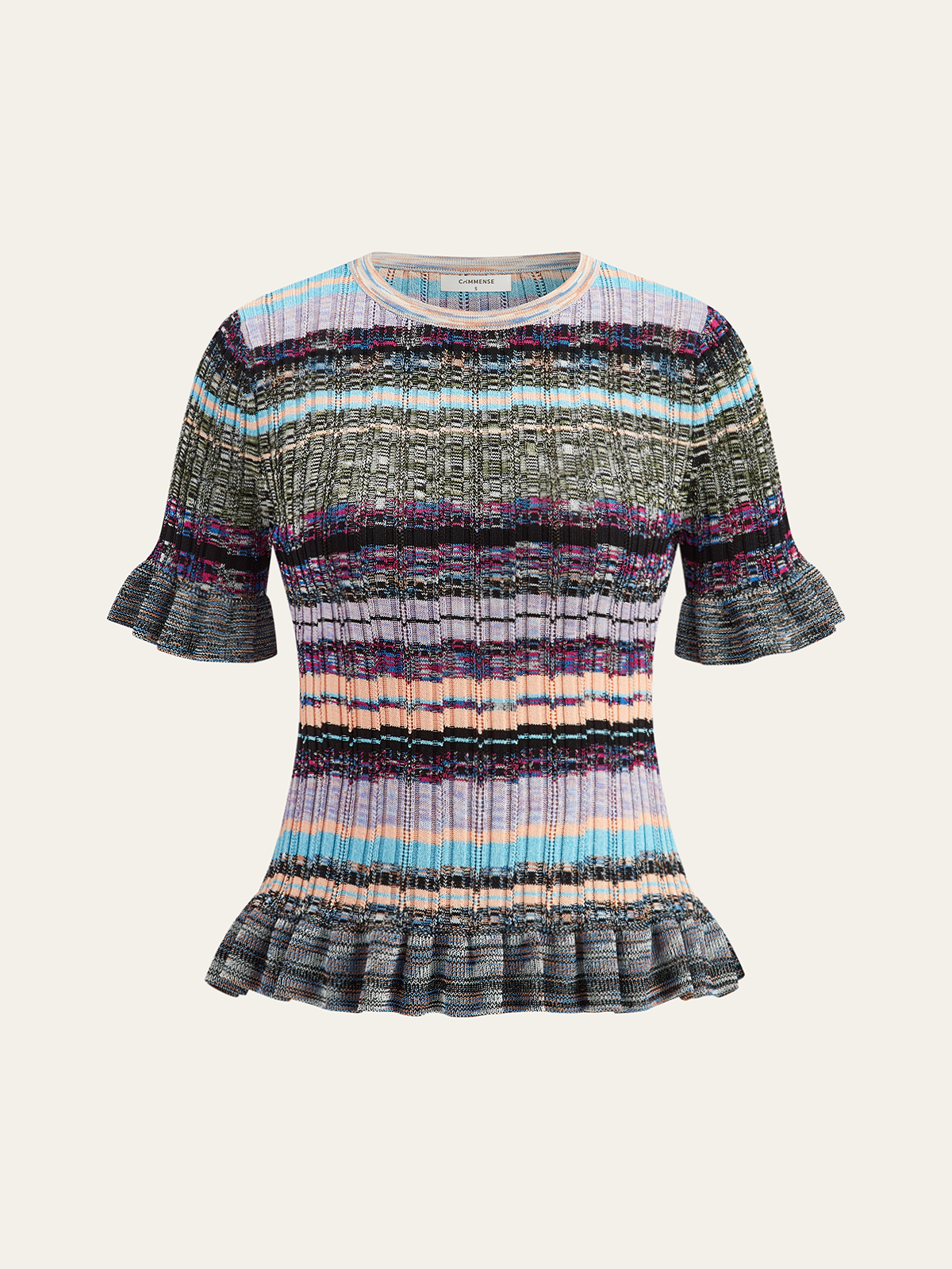 Ruffled Hem Colorful Striped Knit Top