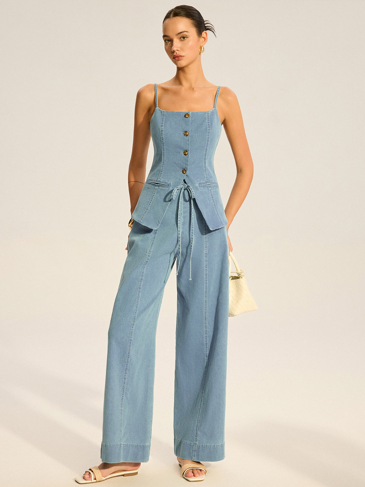 Ensemble gilet caraco et pantalon en jean