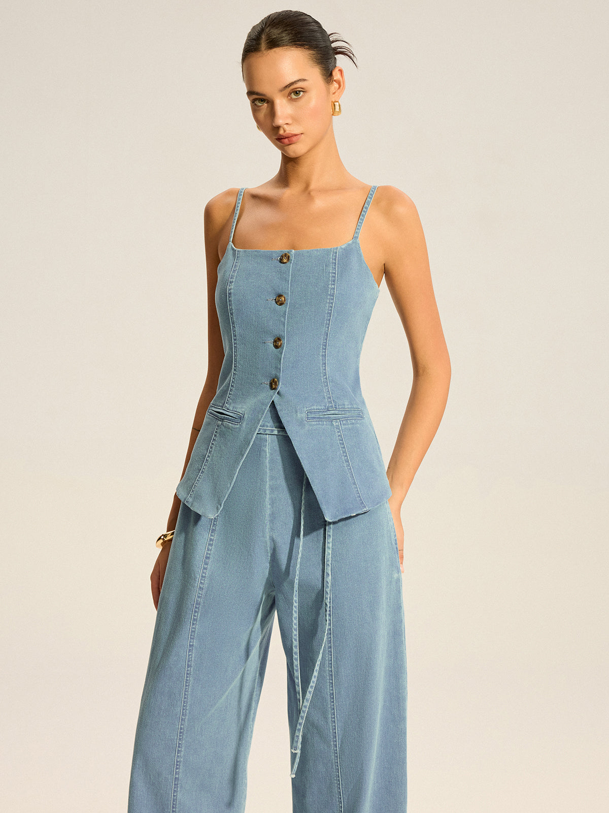 Ensemble gilet caraco et pantalon en jean